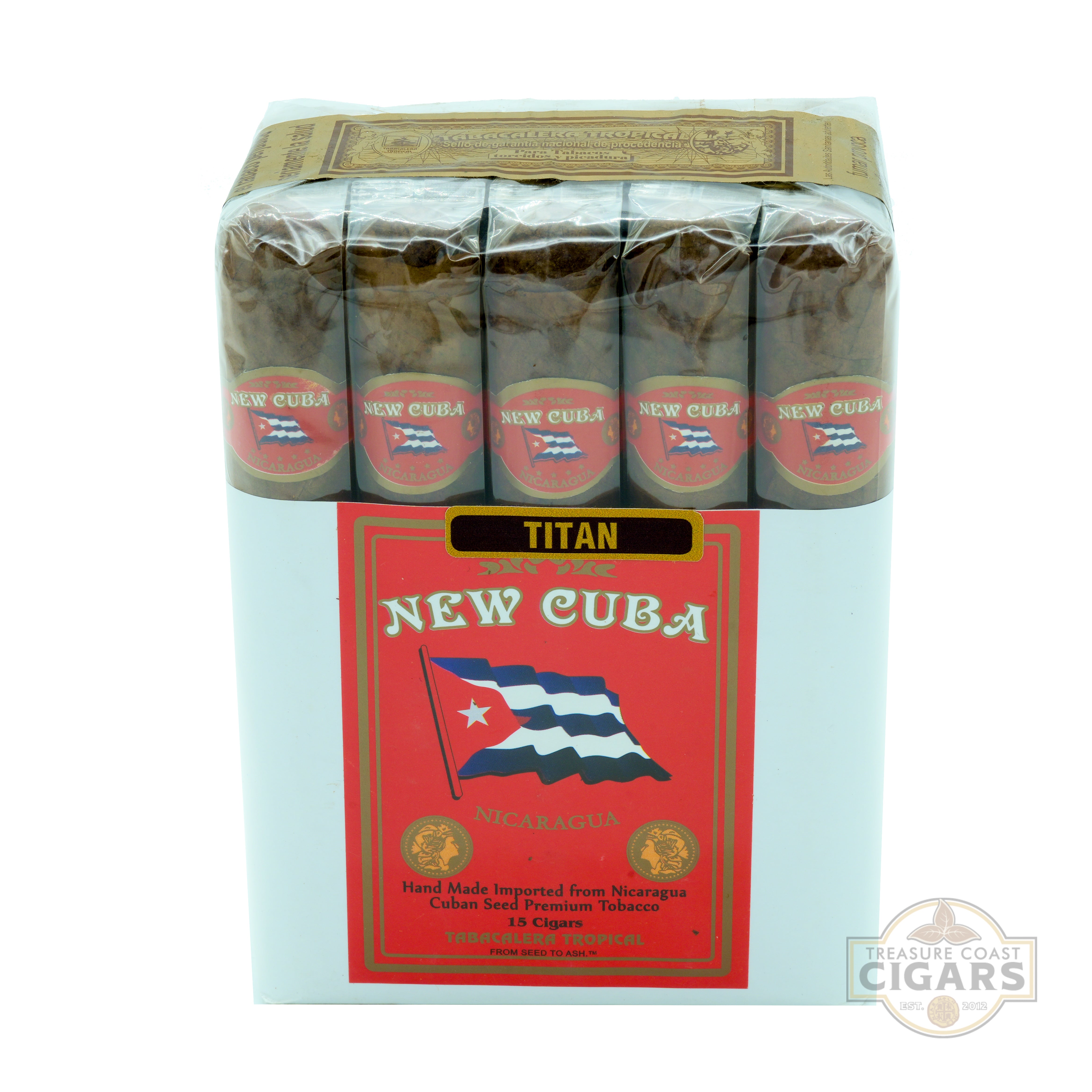 Pack of New Cuba Titan cigars with a red label and visible brand logo.