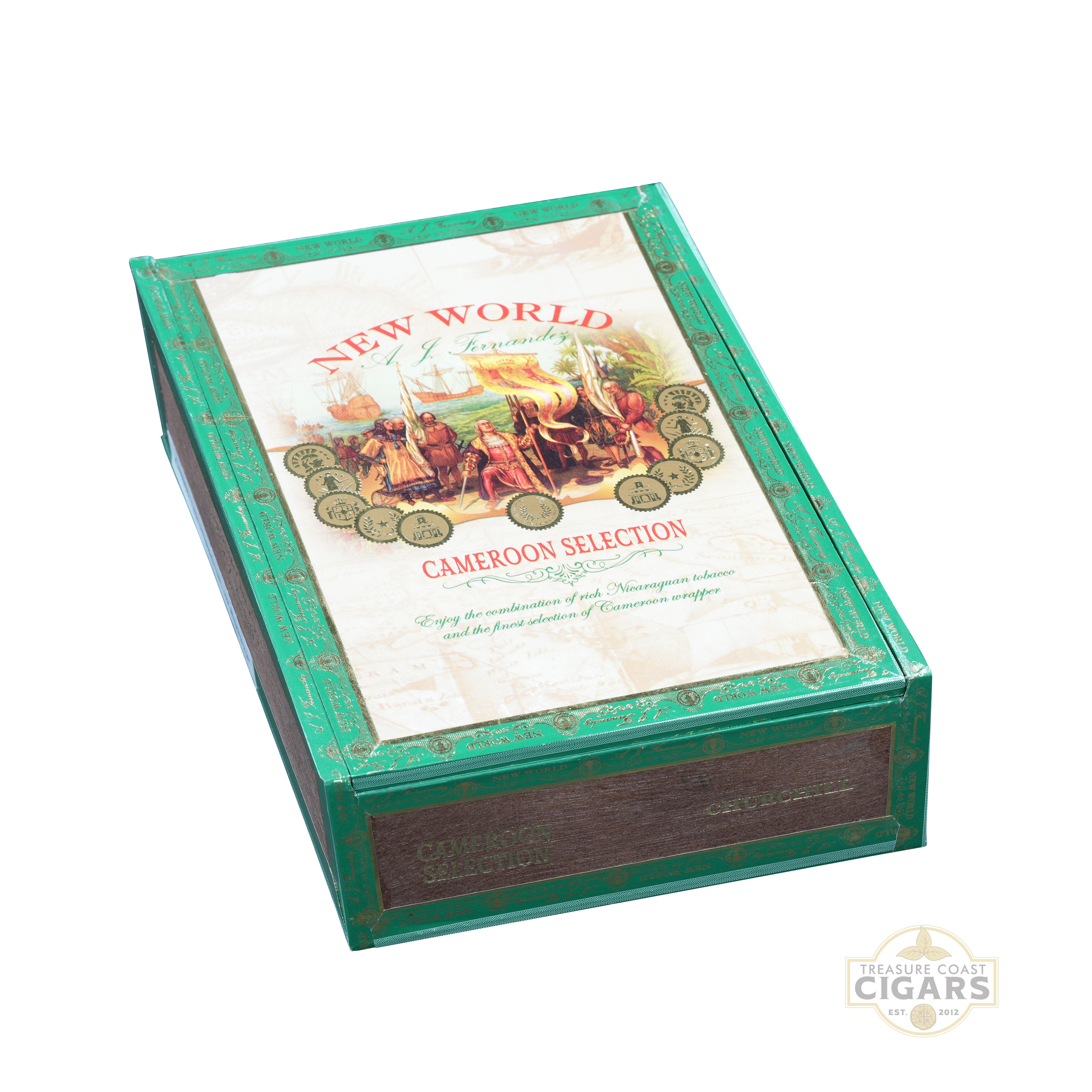 Cigar box with 'New World' branding on a white background