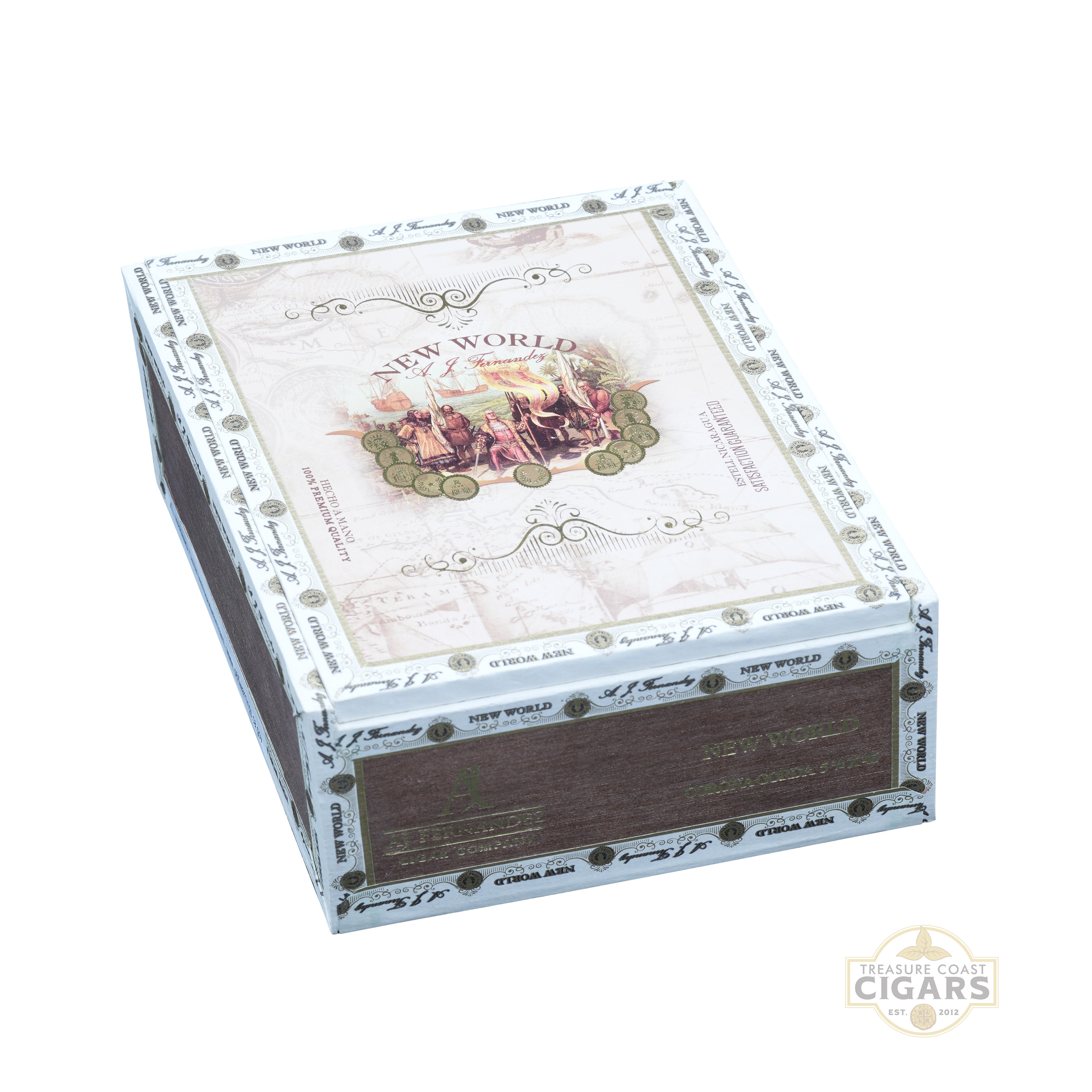 New World Connecticut Cigar box with decorative design and text on a white background