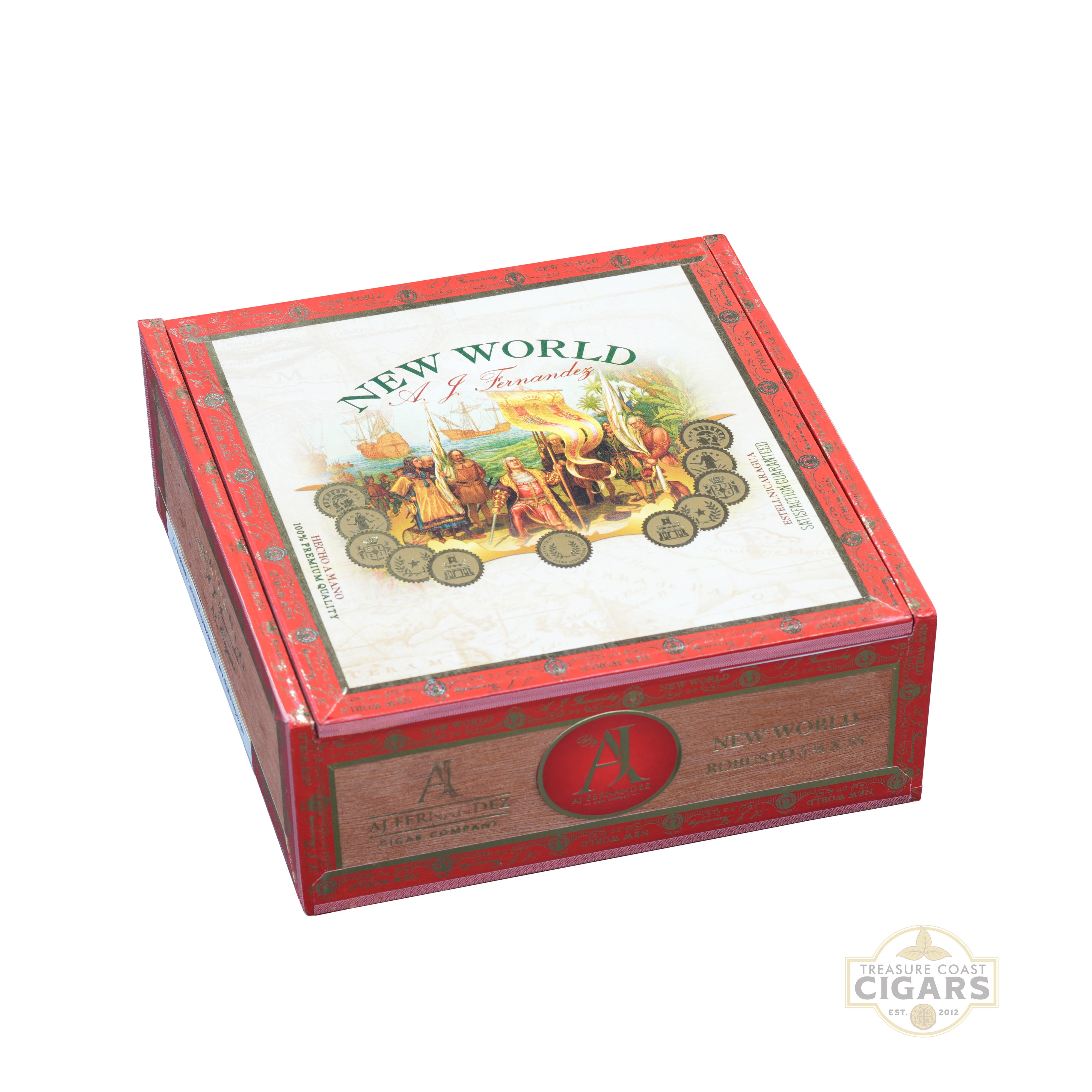 Cigar box with 'New World' branding on a white background