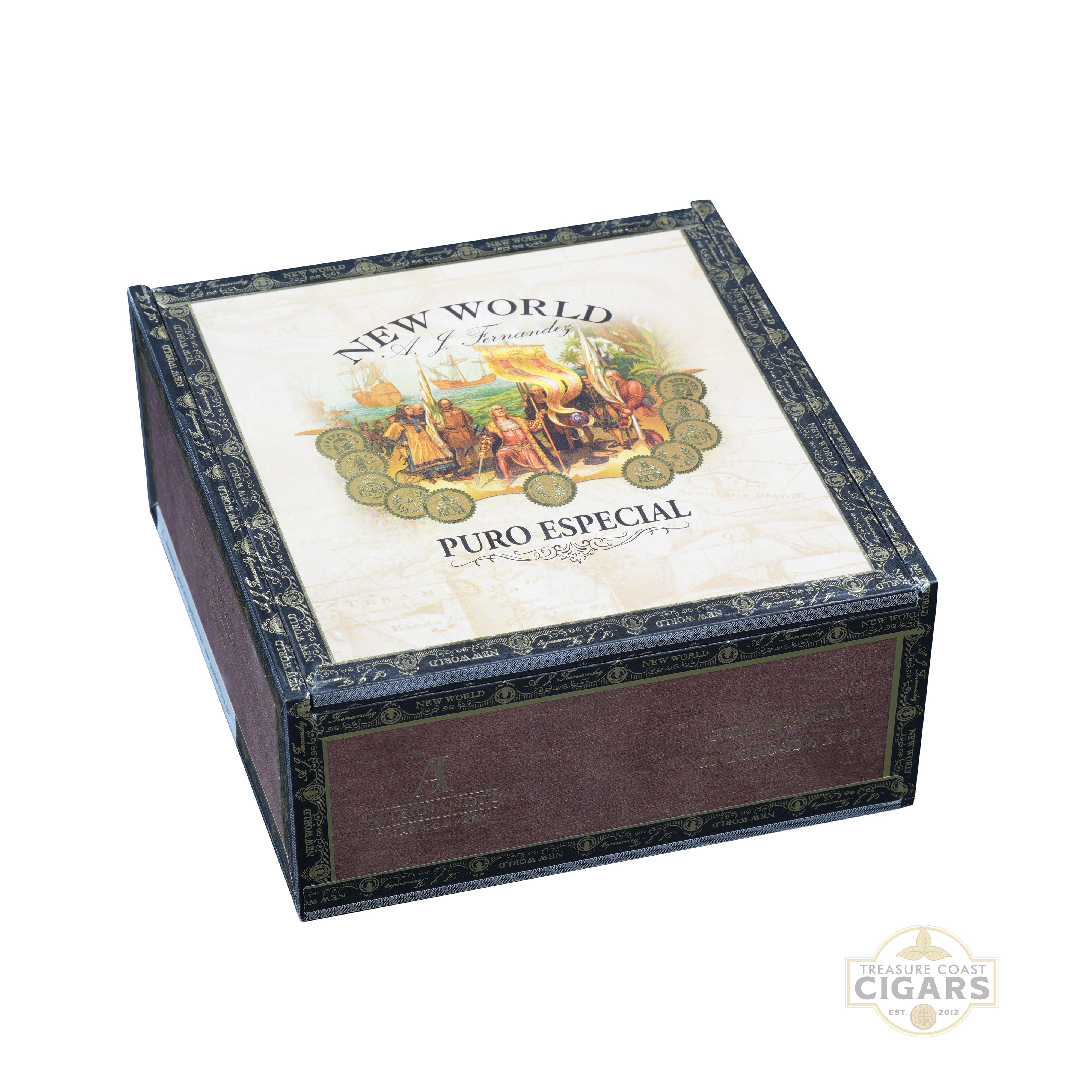 Cigar box with 'New World' branding on a white background