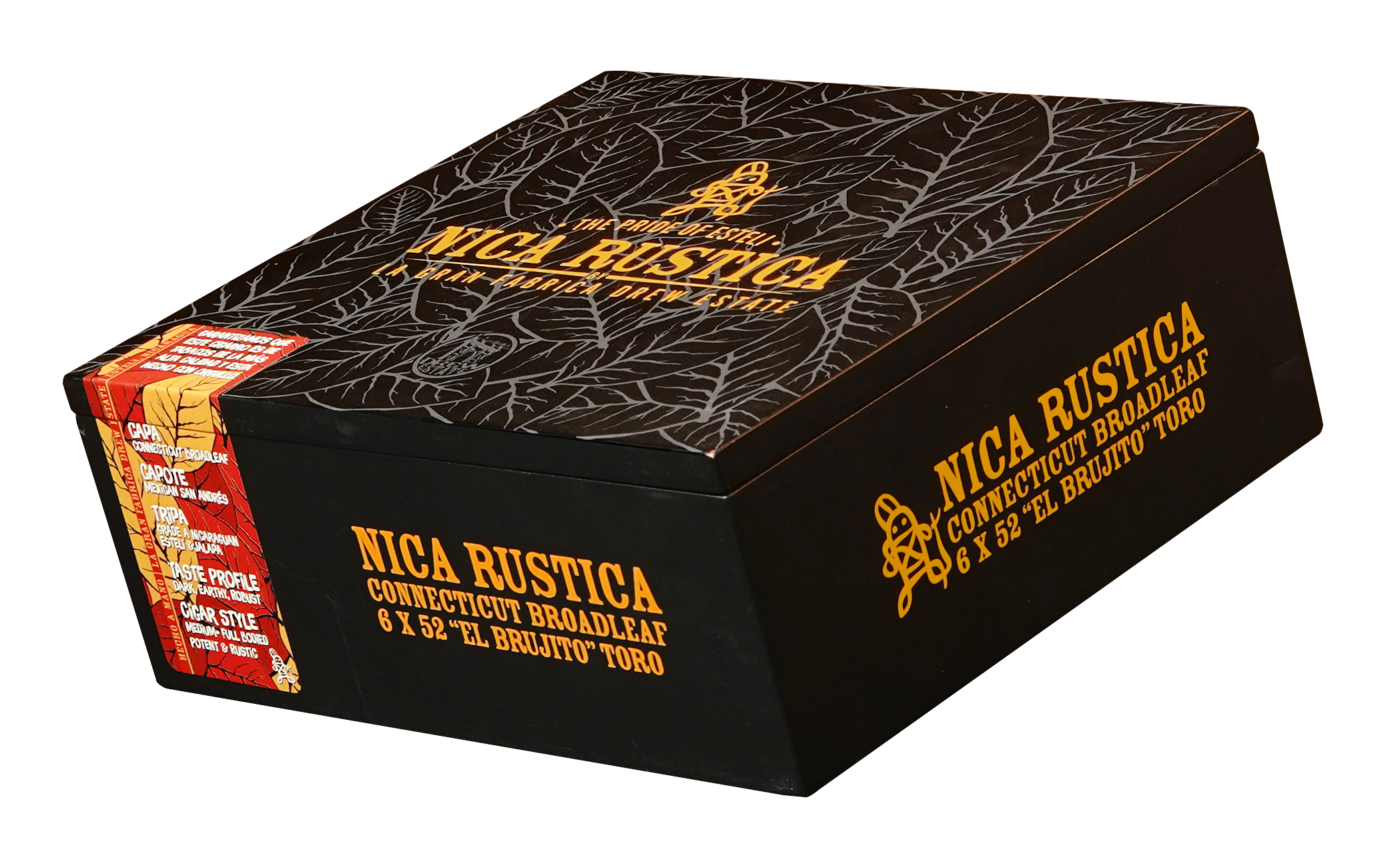 Nica Rustica Connecticut Broadleaf cigar packaging on a white background