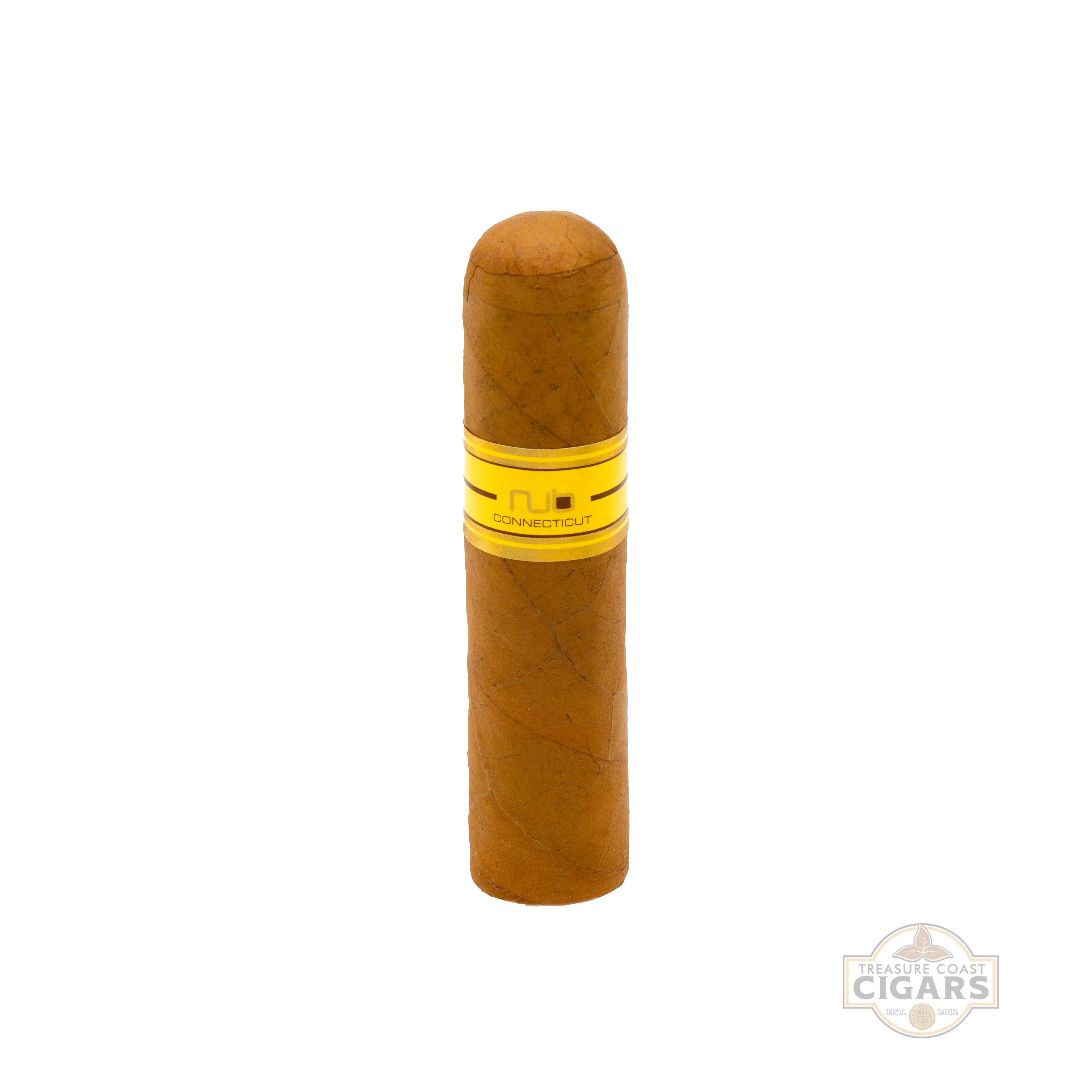 Cigar with a yellow band on a white background