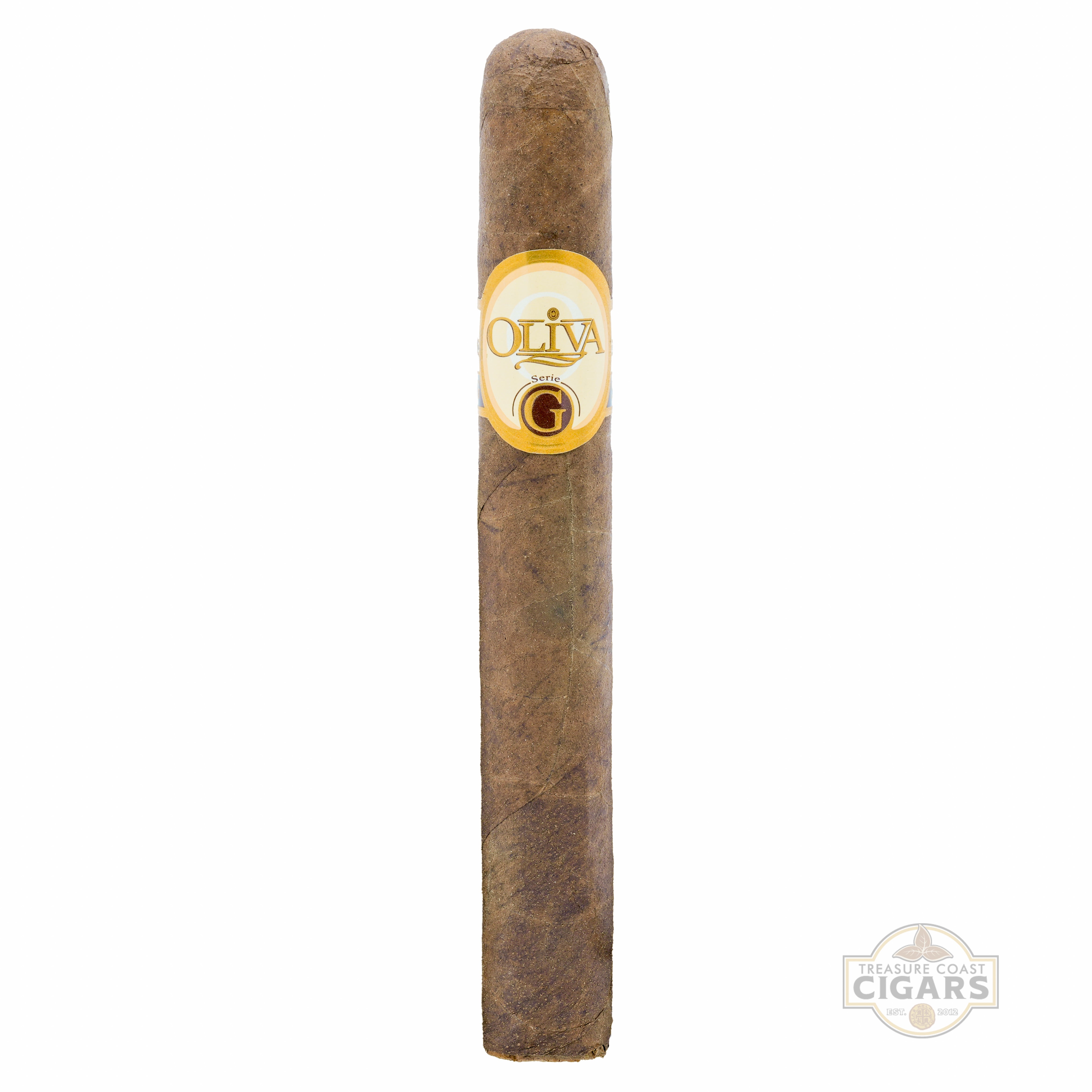 Cigar with a visible label on a white background