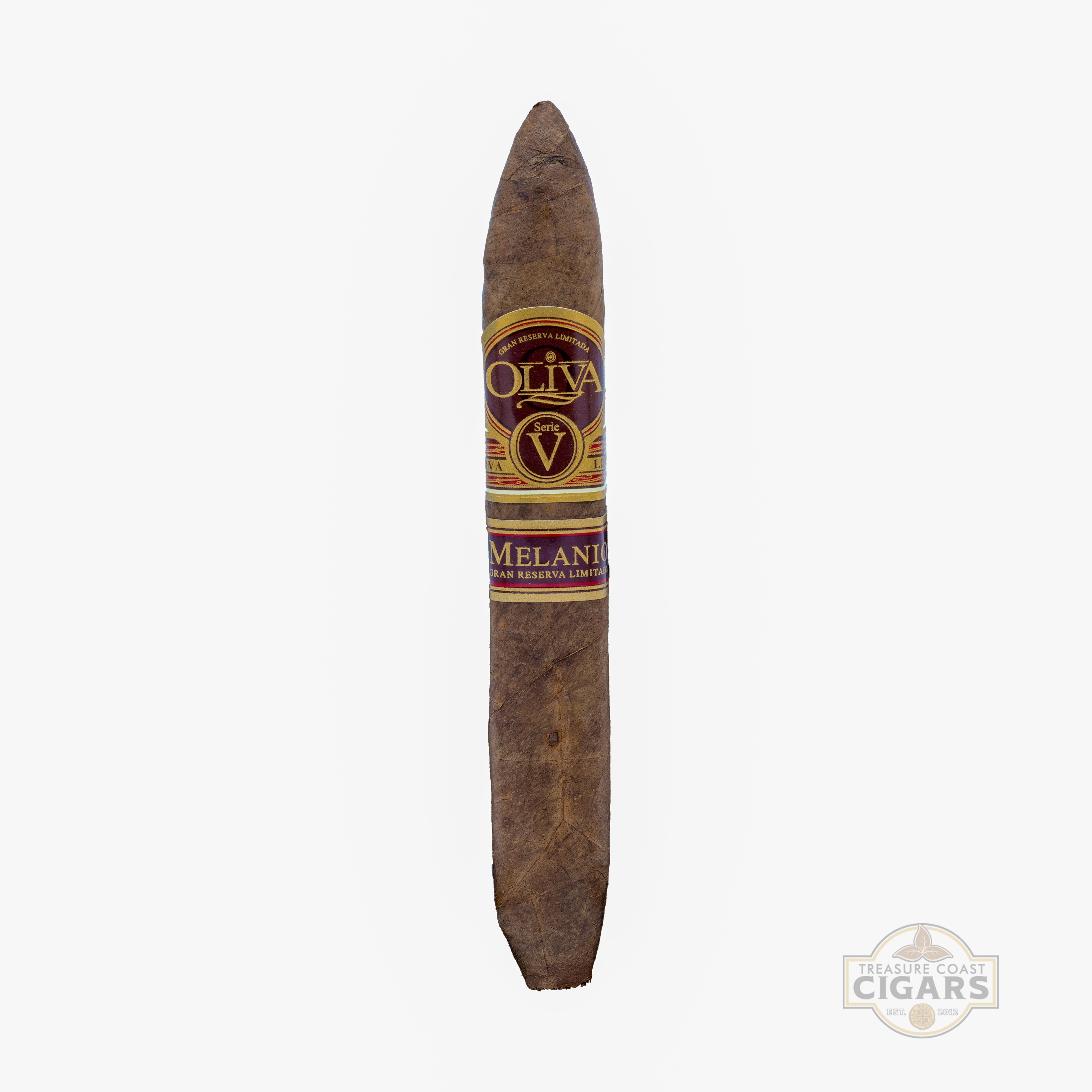 Melanio Figurado Cigar with Oliva label on a white background