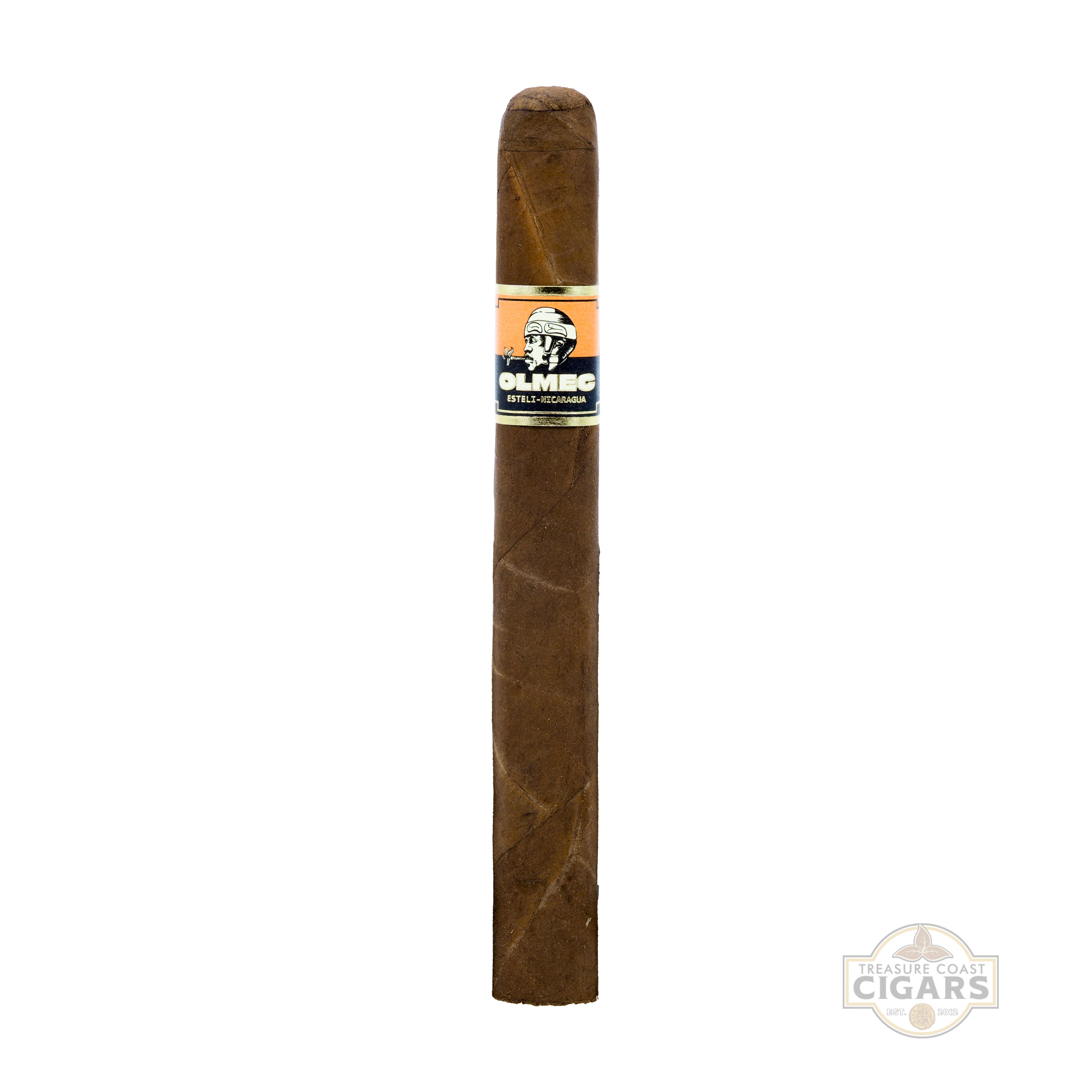 Cigar with Olmec label on a white background