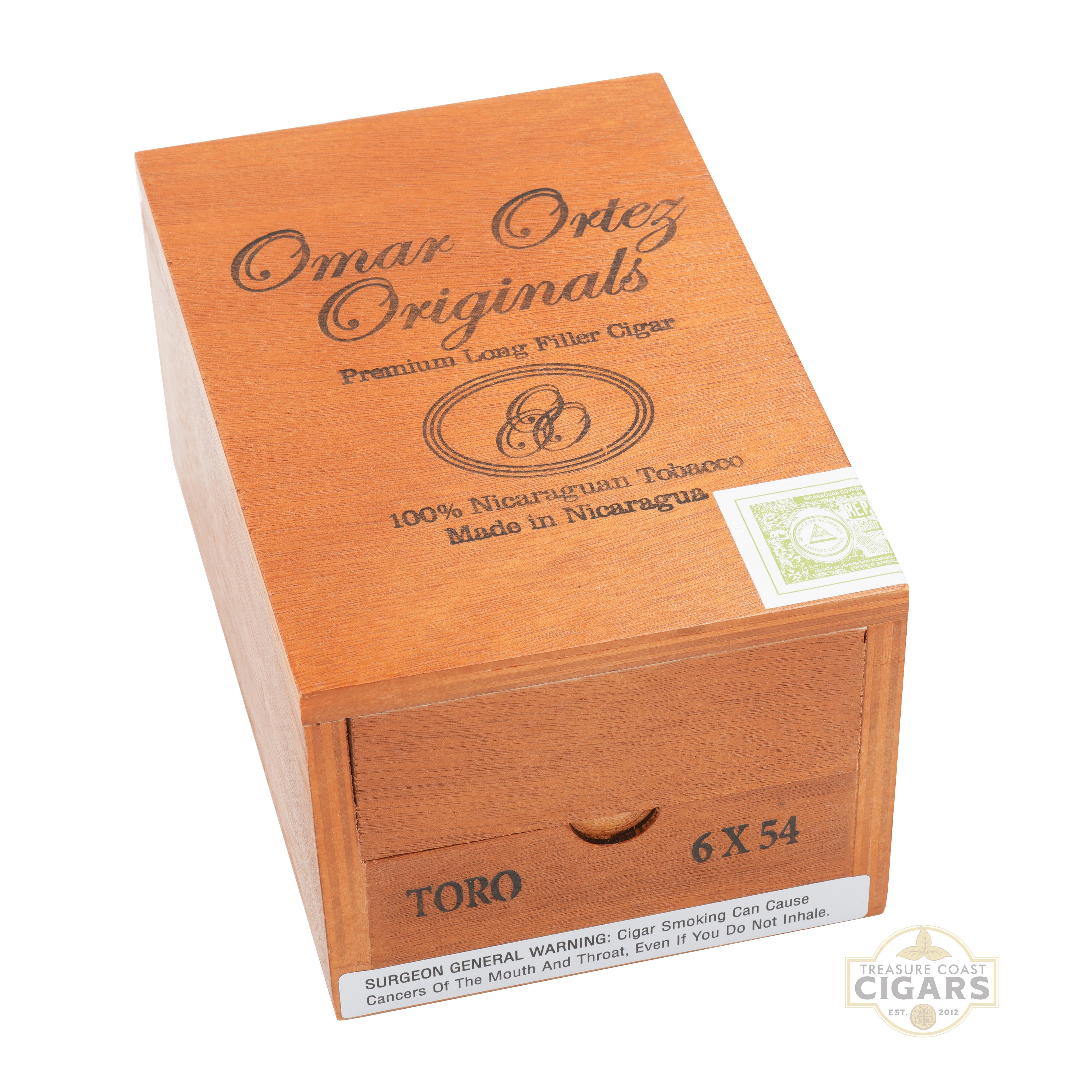 Cigar box with 'Omar Ortez Originals' branding on a white background
