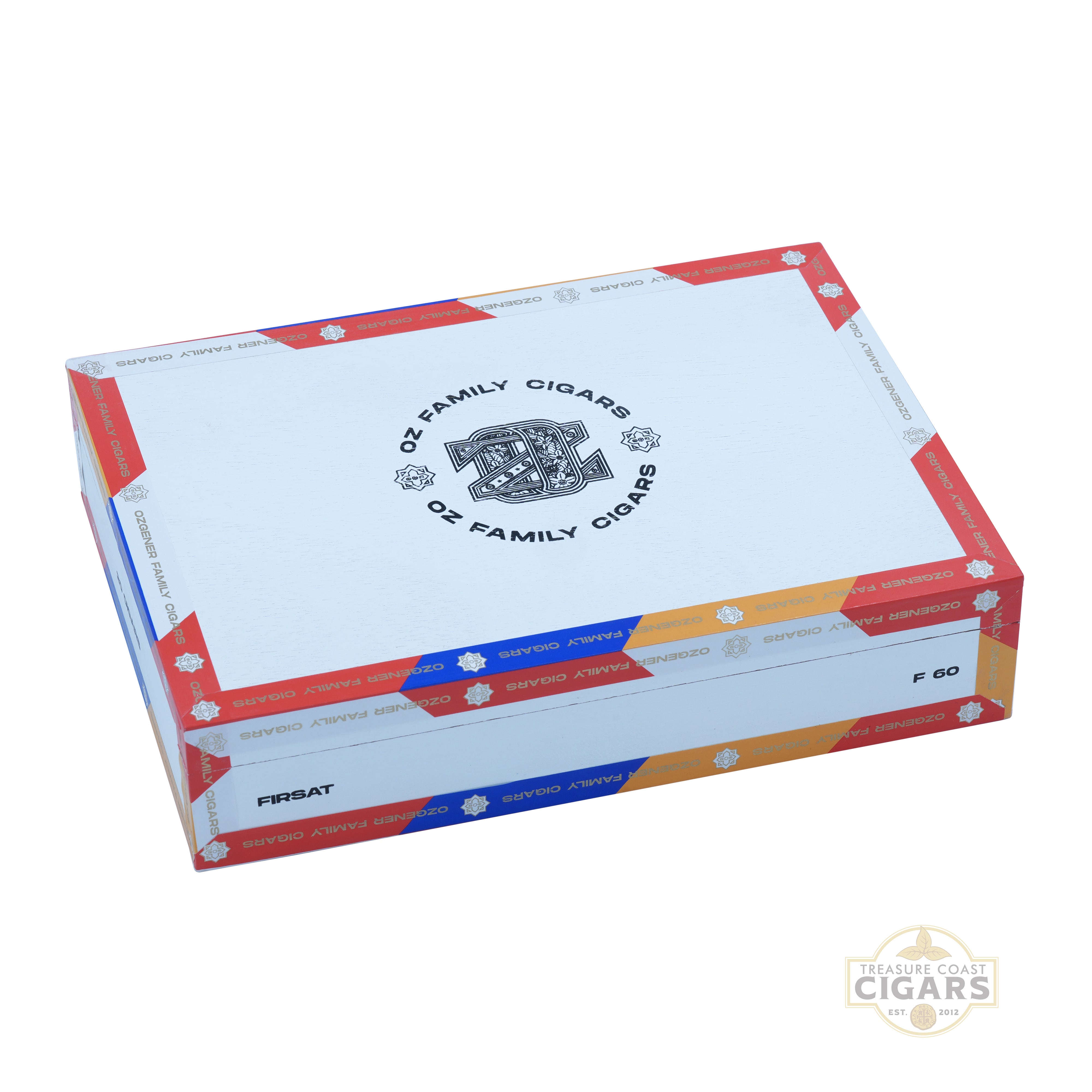 Cigar box with 'OZ Family Cigars' branding on a white background