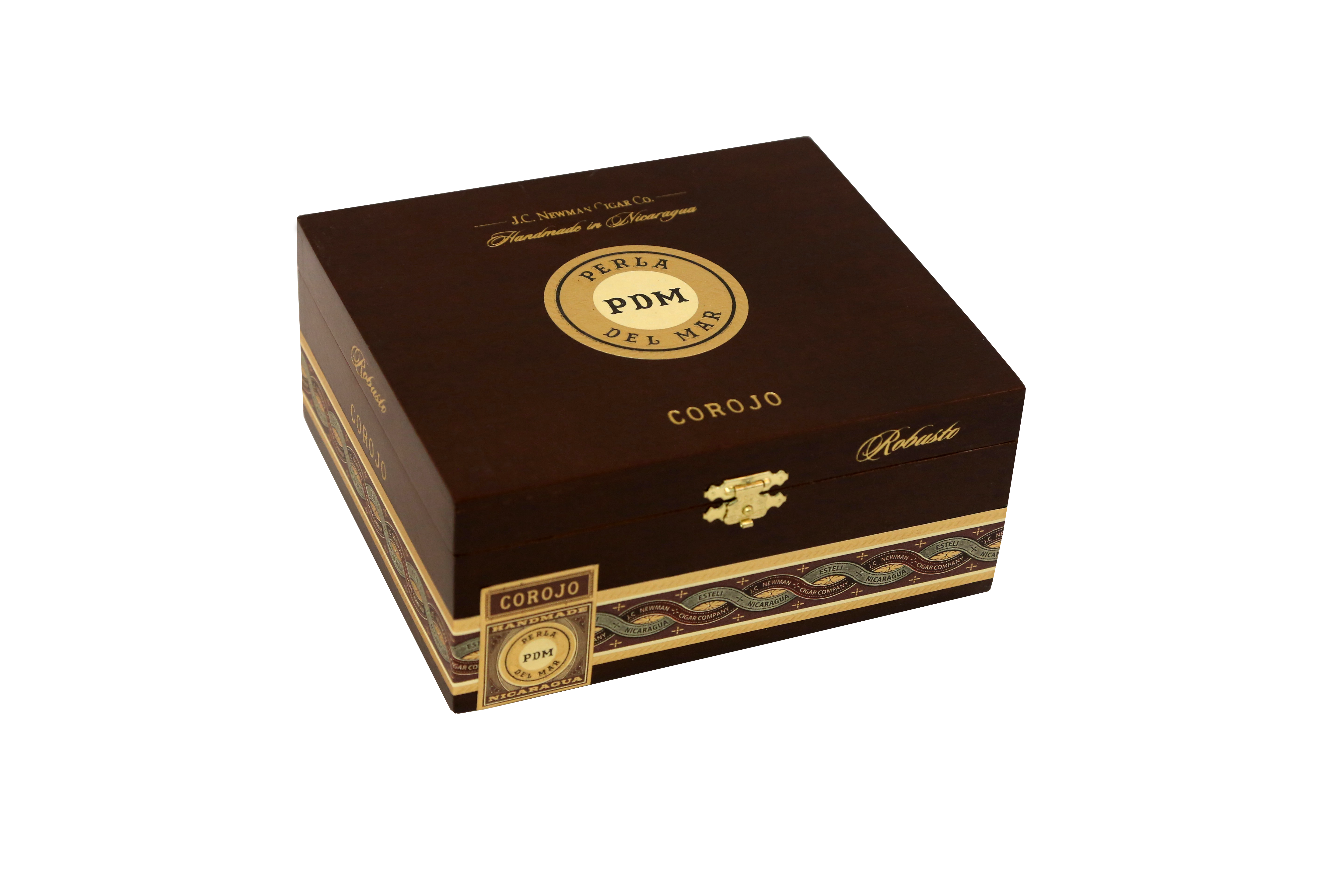 Cigar box with gold and brown design on a white background