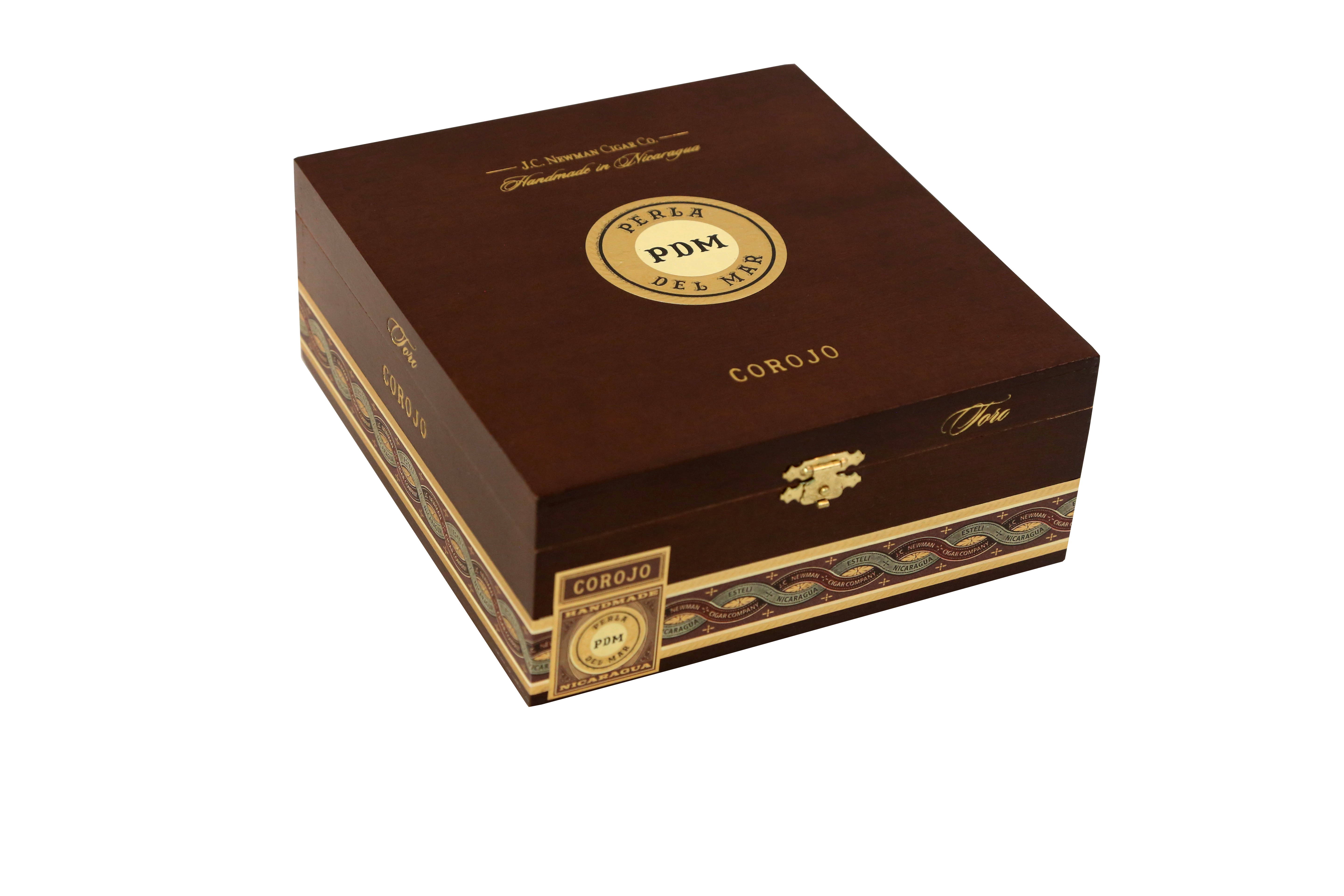 Cigar box with 'PDM' branding on a white background