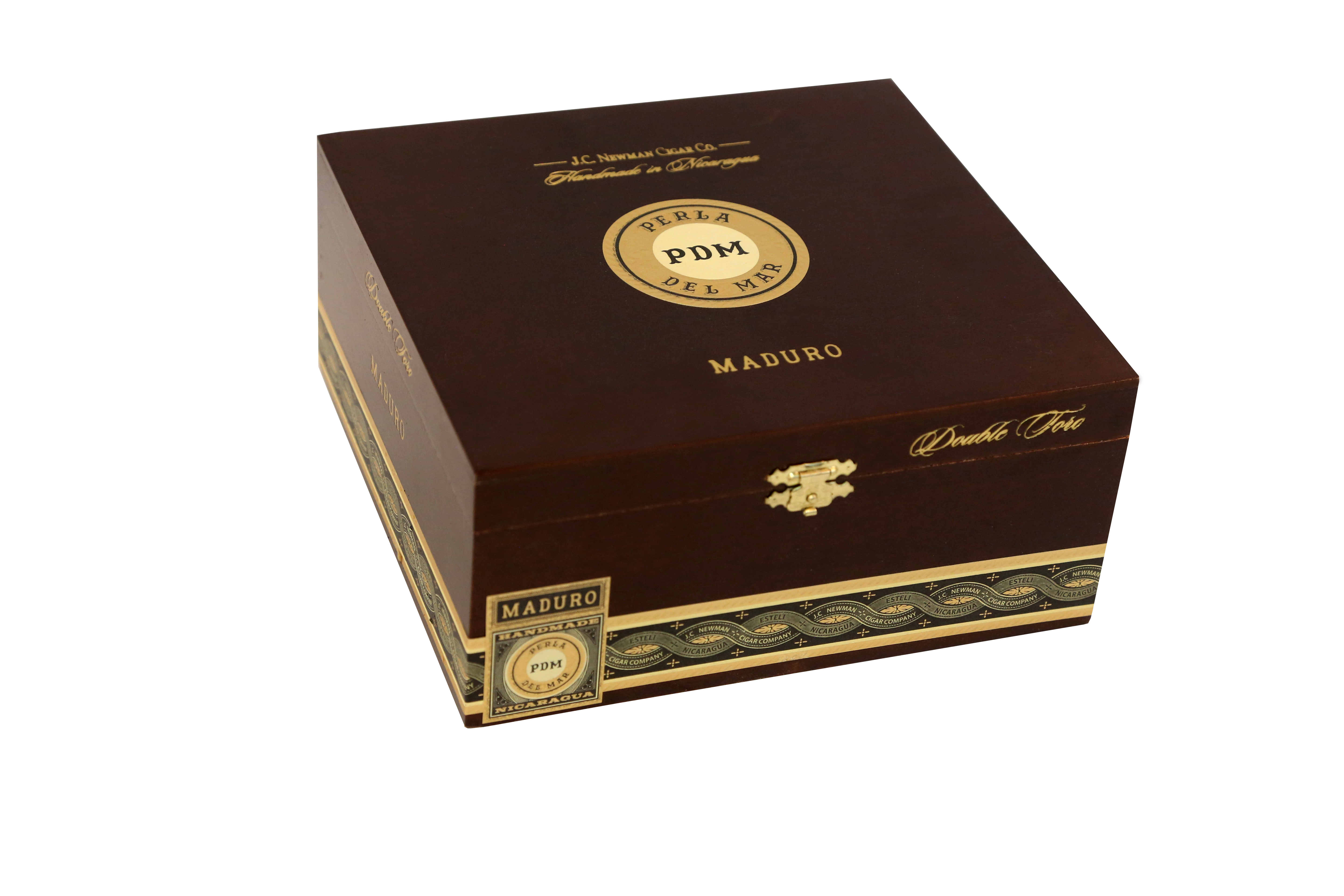 Cigar box with gold accents on a white background