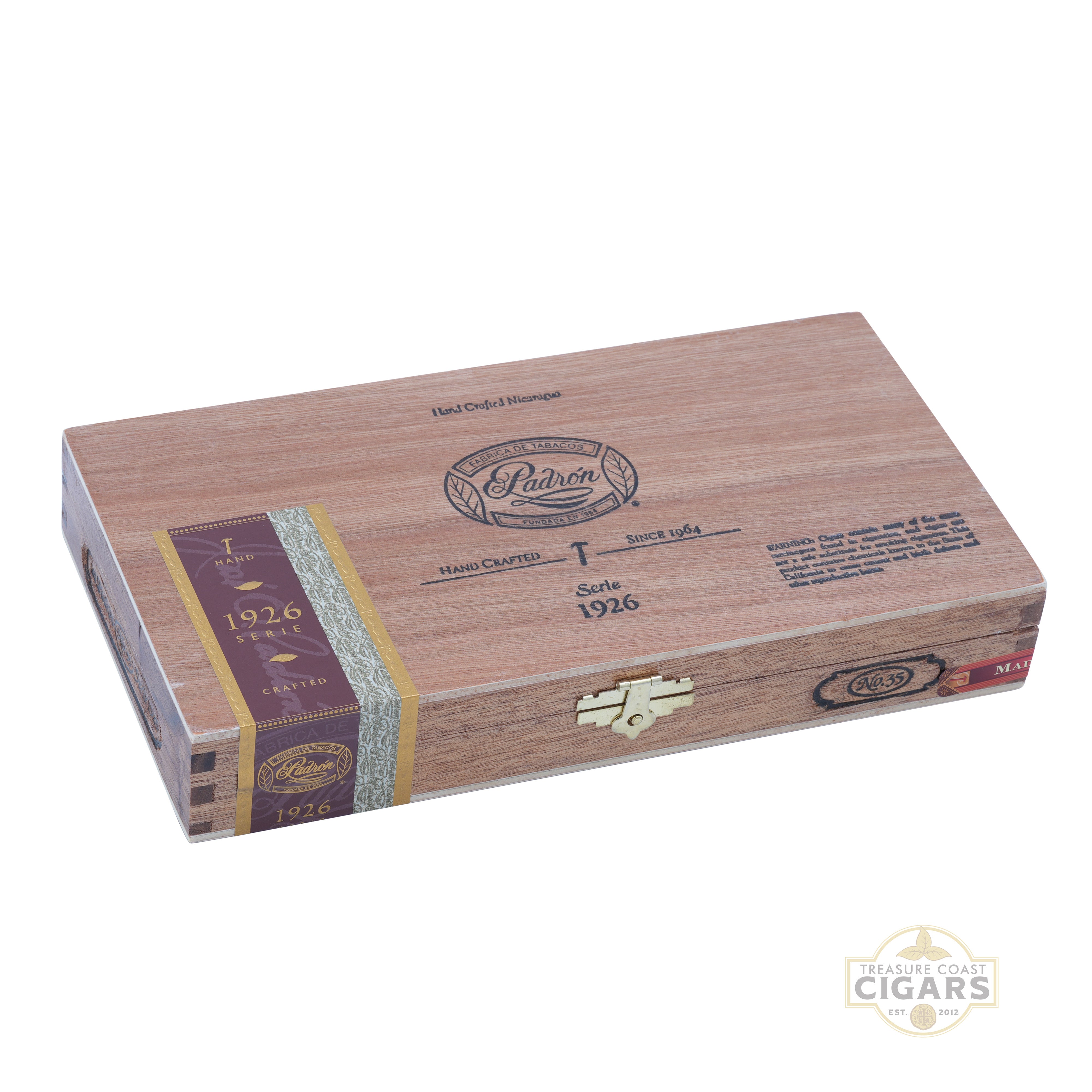 Wooden cigar box with Padron logo on a white background