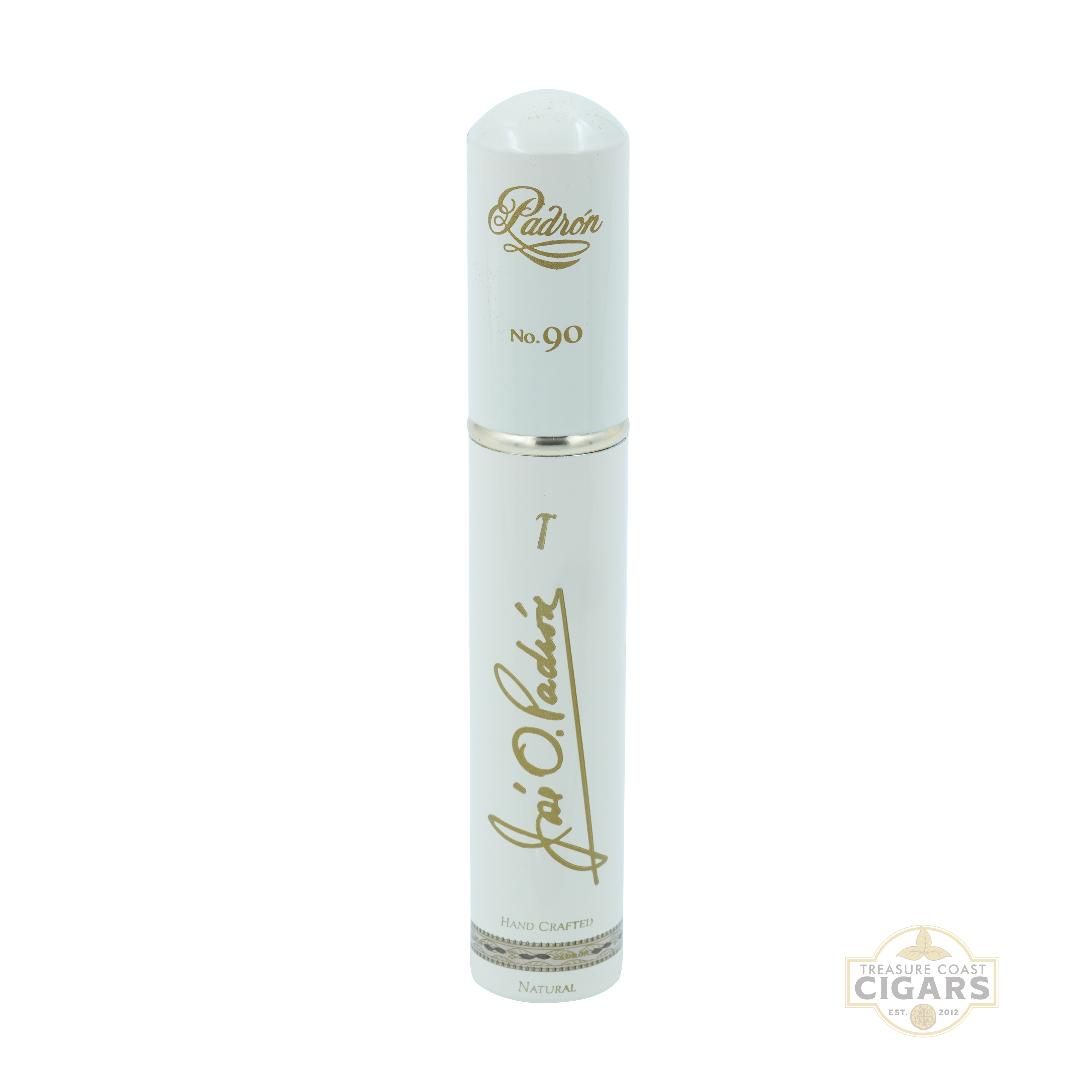 Padron 1926 No. 90 white cigar tube on a white background