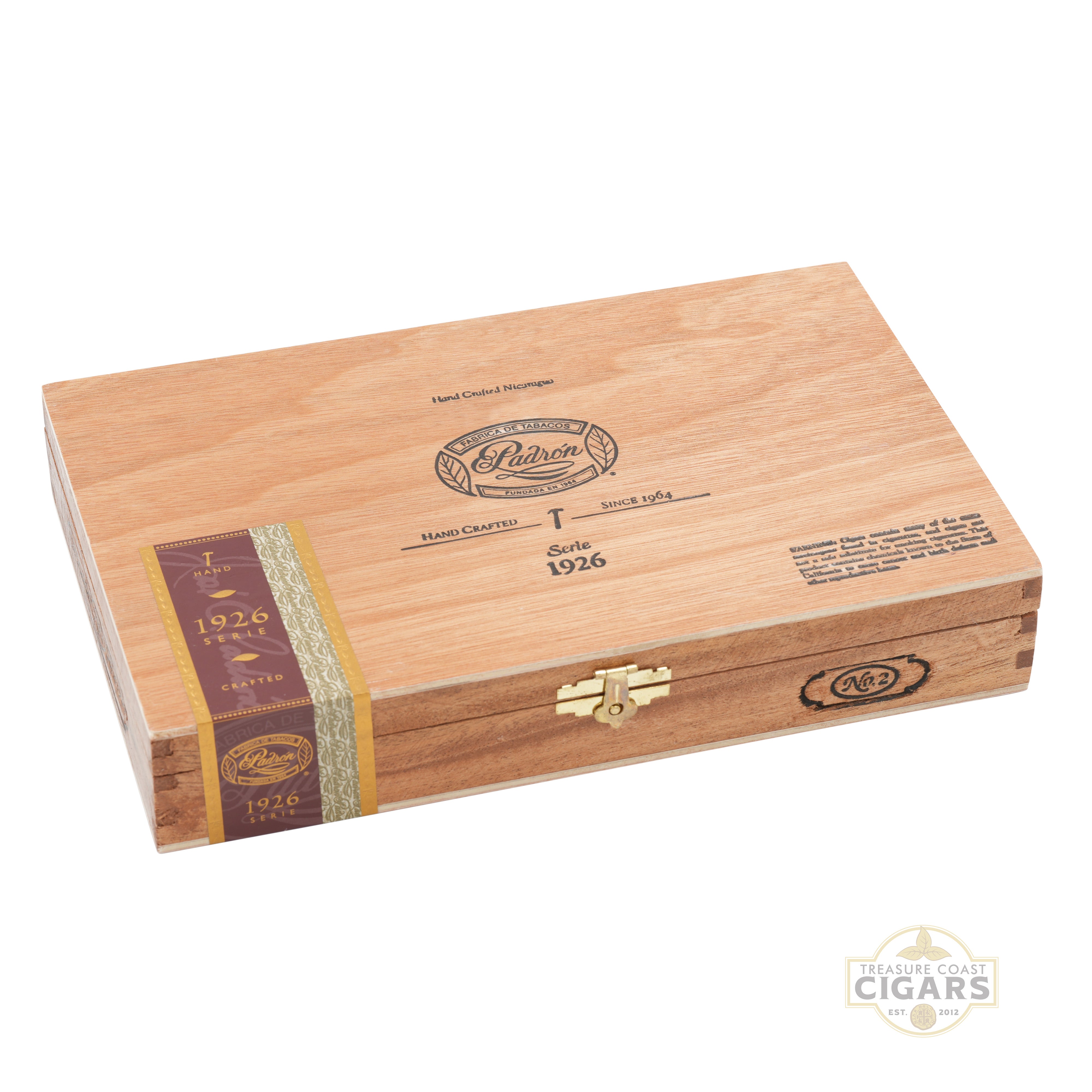 Wooden cigar box with brand logo on a white background