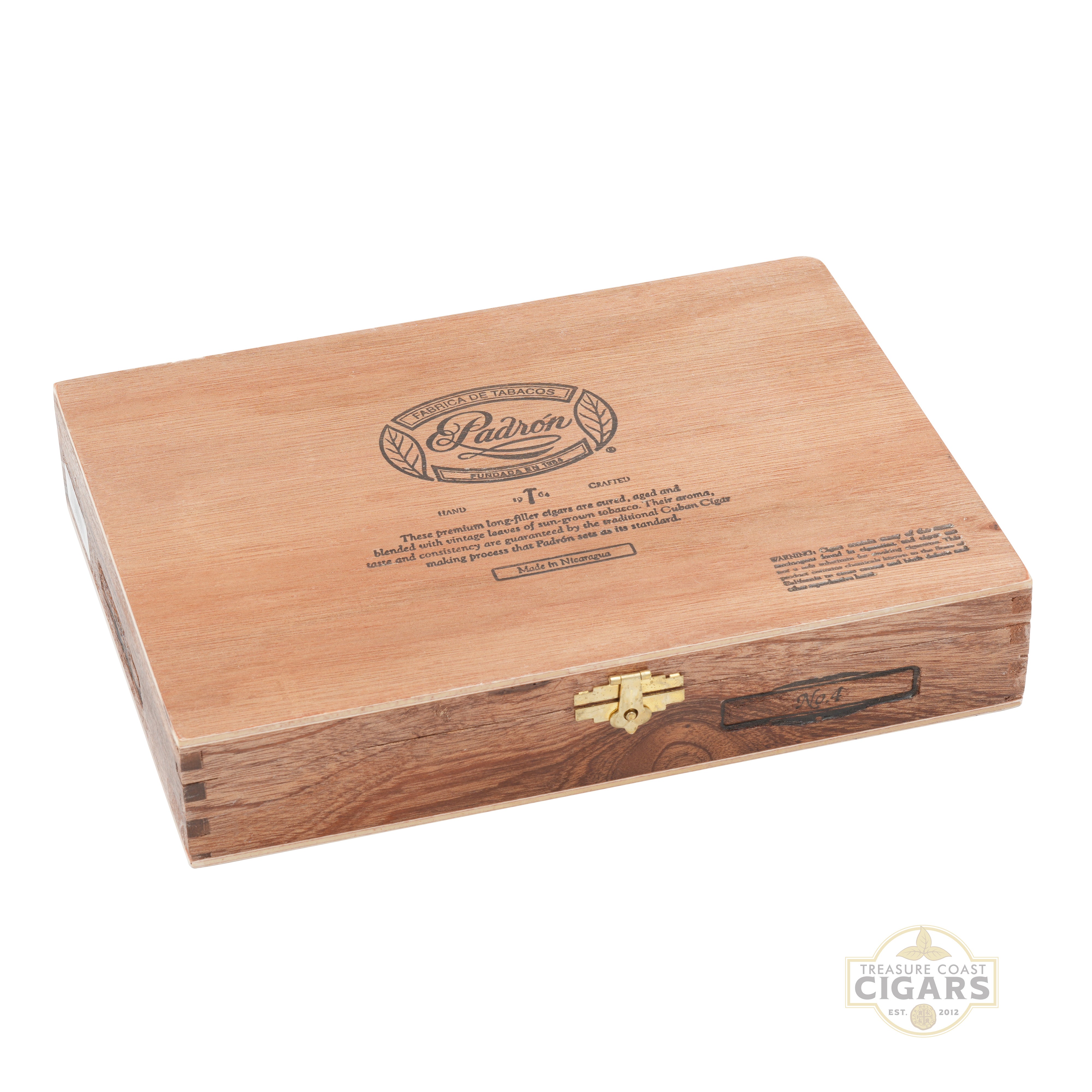 Wooden Padron cigar humidor on a white background