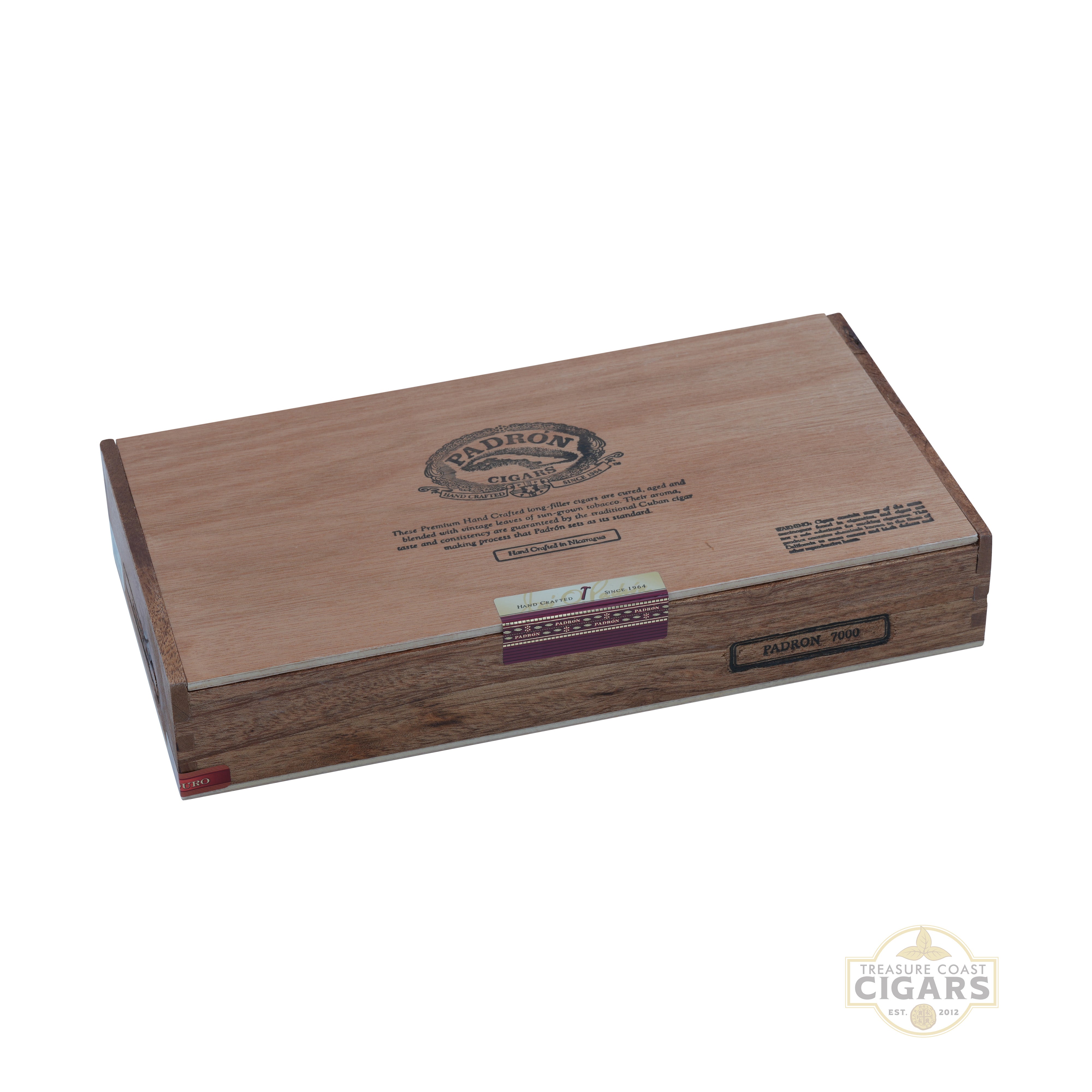 Padron 7000 Maduro wooden cigar box with brand logo on a white background