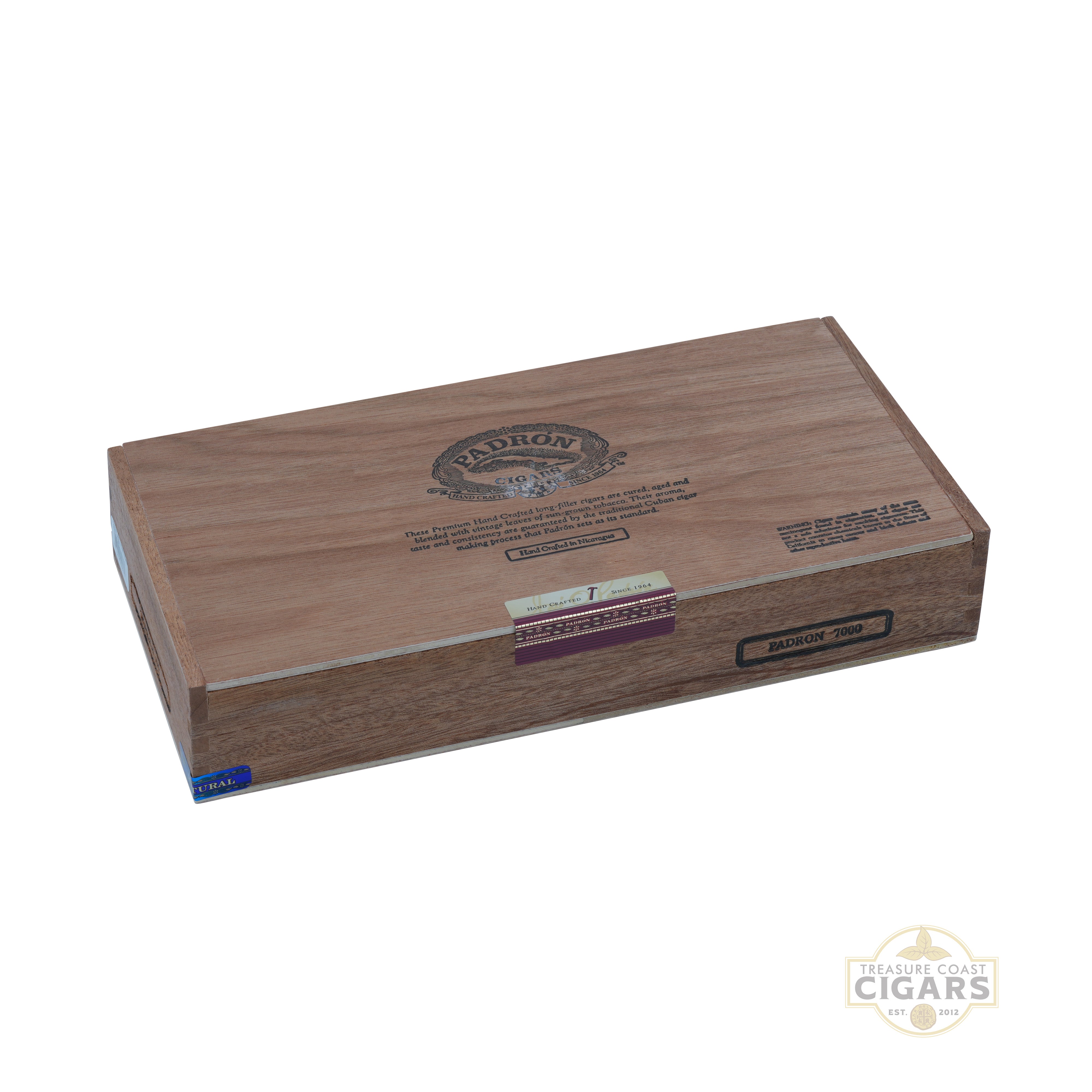 Padron 7000 Natural wooden cigar box with Padron branding on a white background