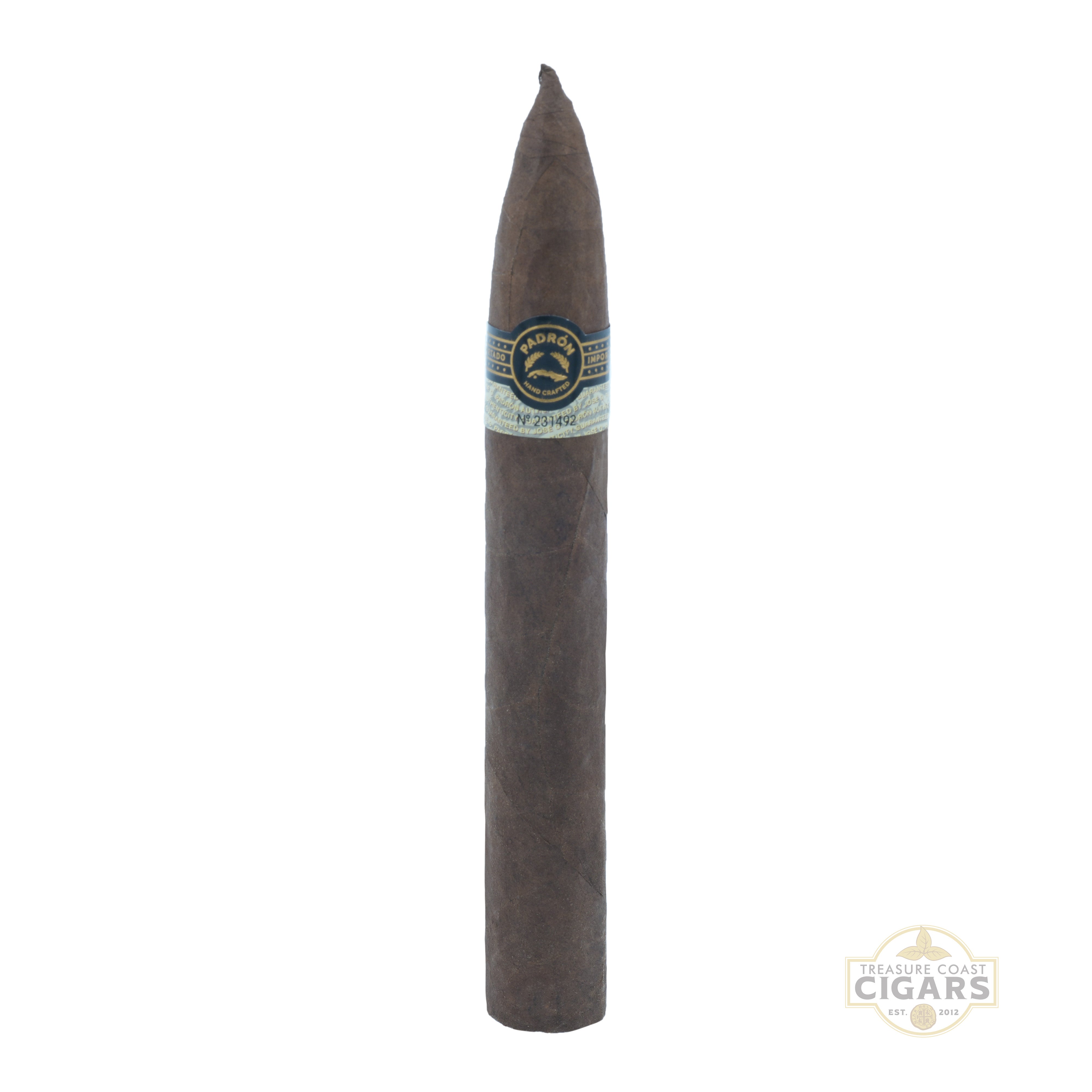 Cigar with a band on a white background