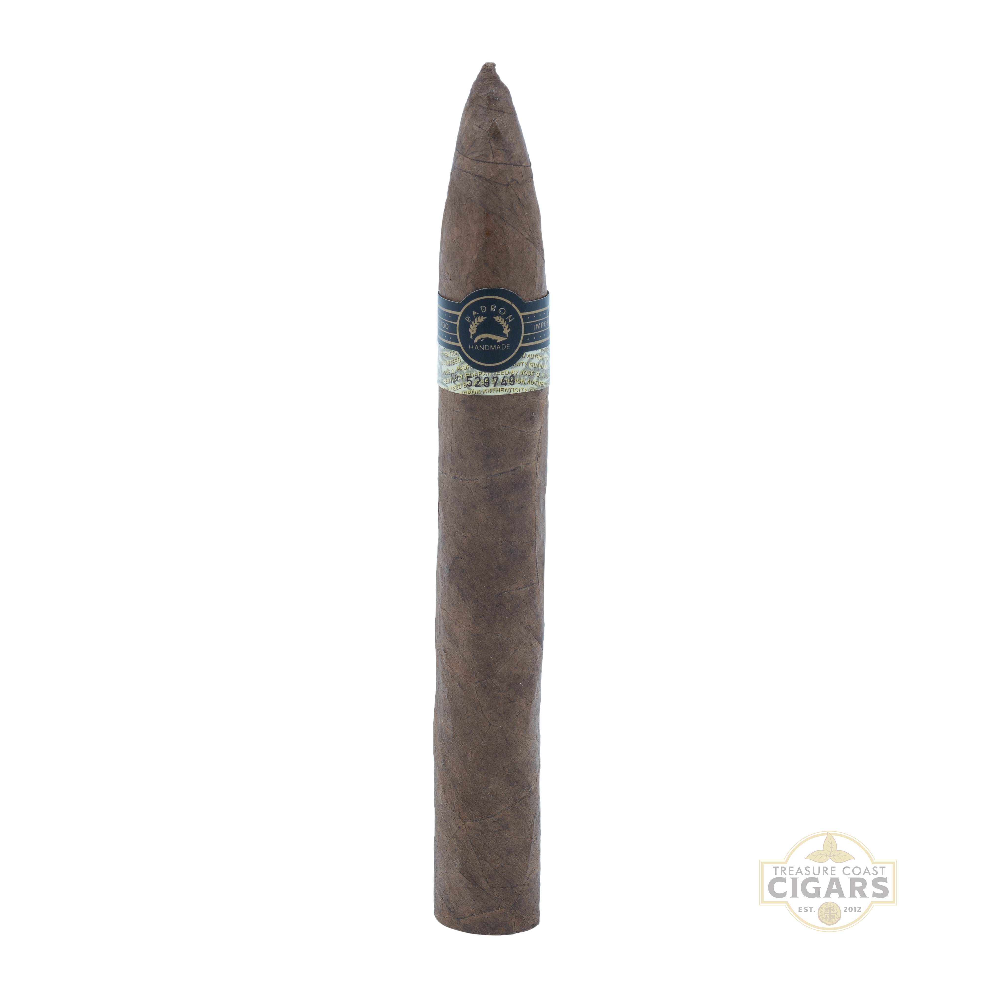 Cigar with a visible brand label on a white background