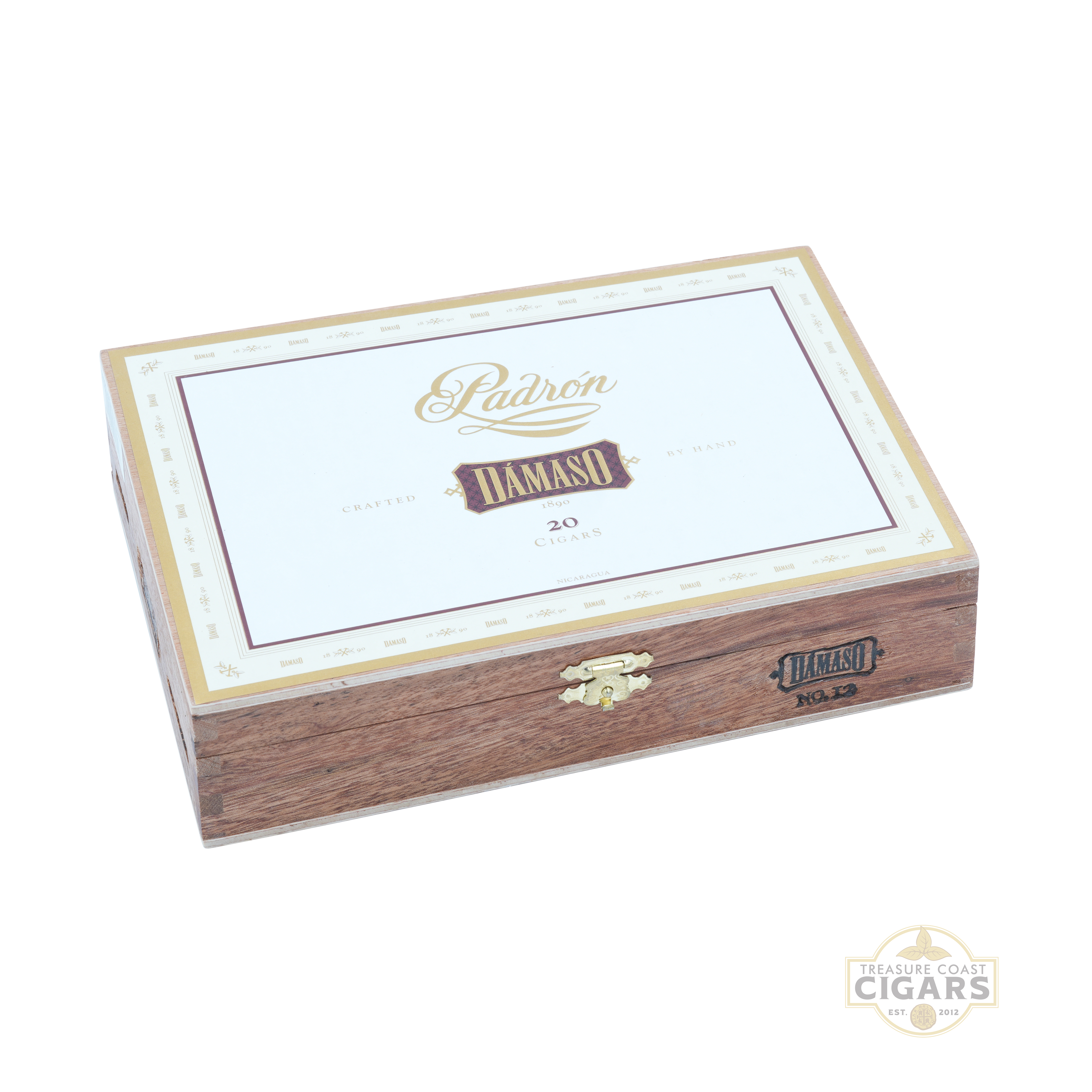 Cigar box with Padron Damaso branding on a white background