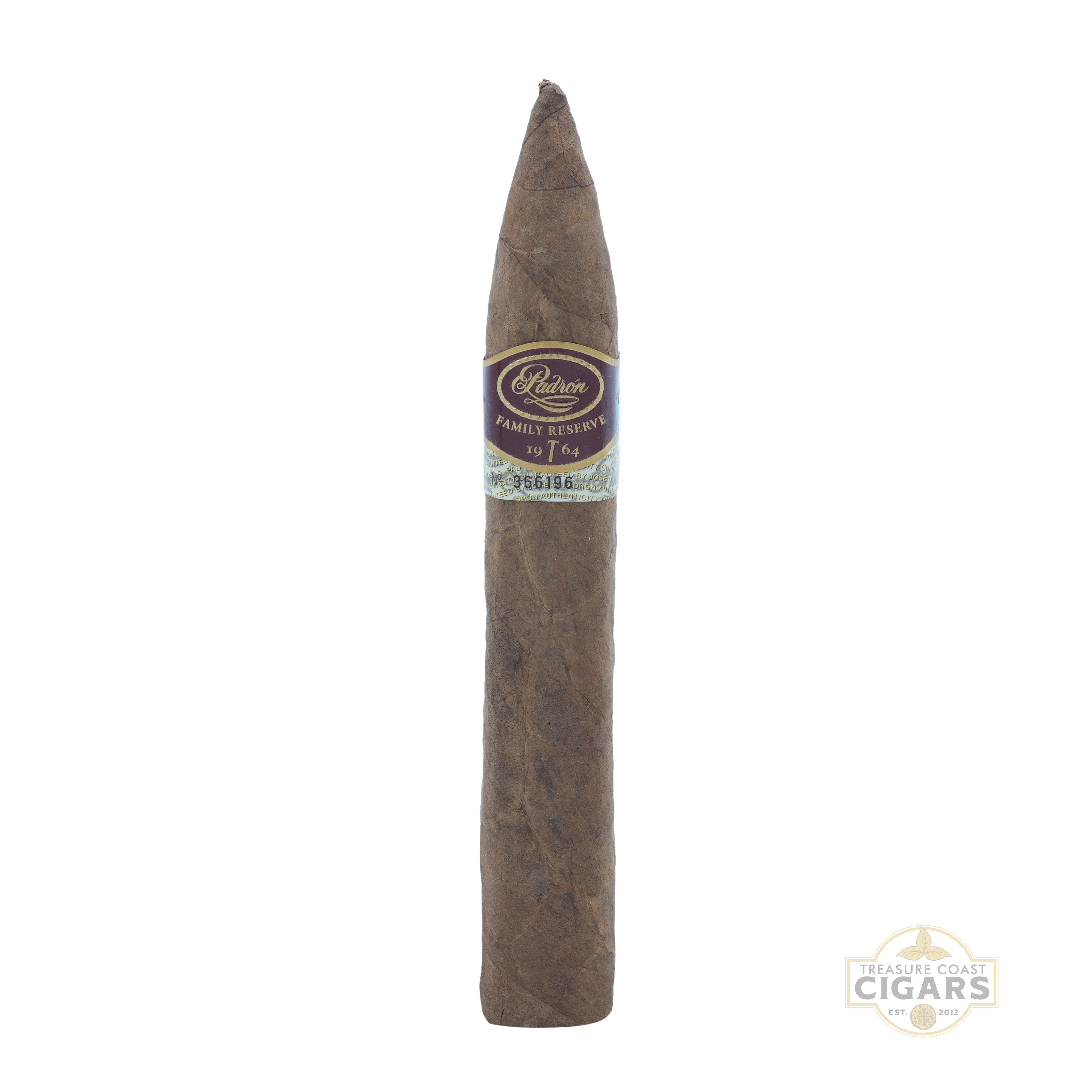 Single cigar with a label on a white background