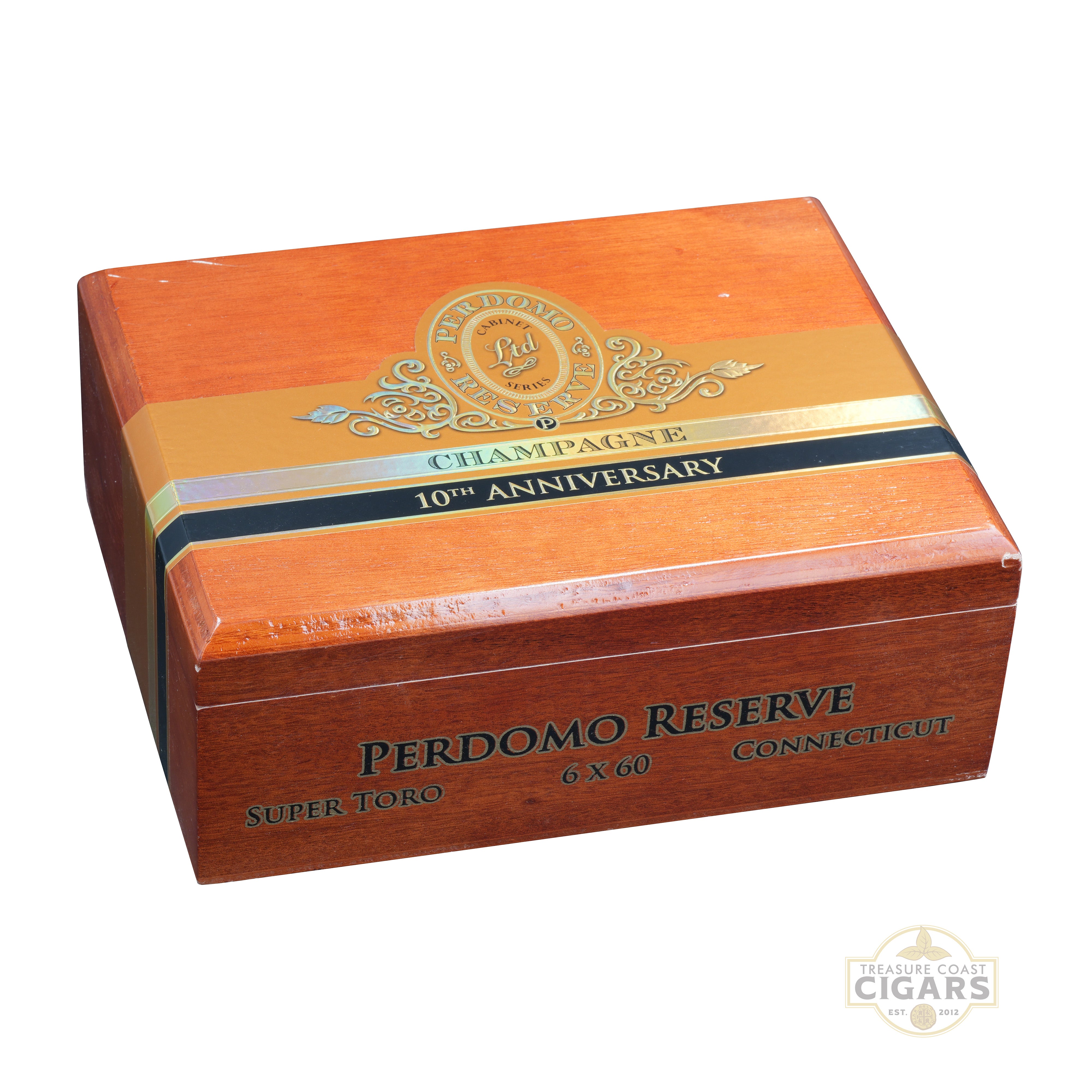 Perdomo Reserve Connecticut cigar box with branding on a white background