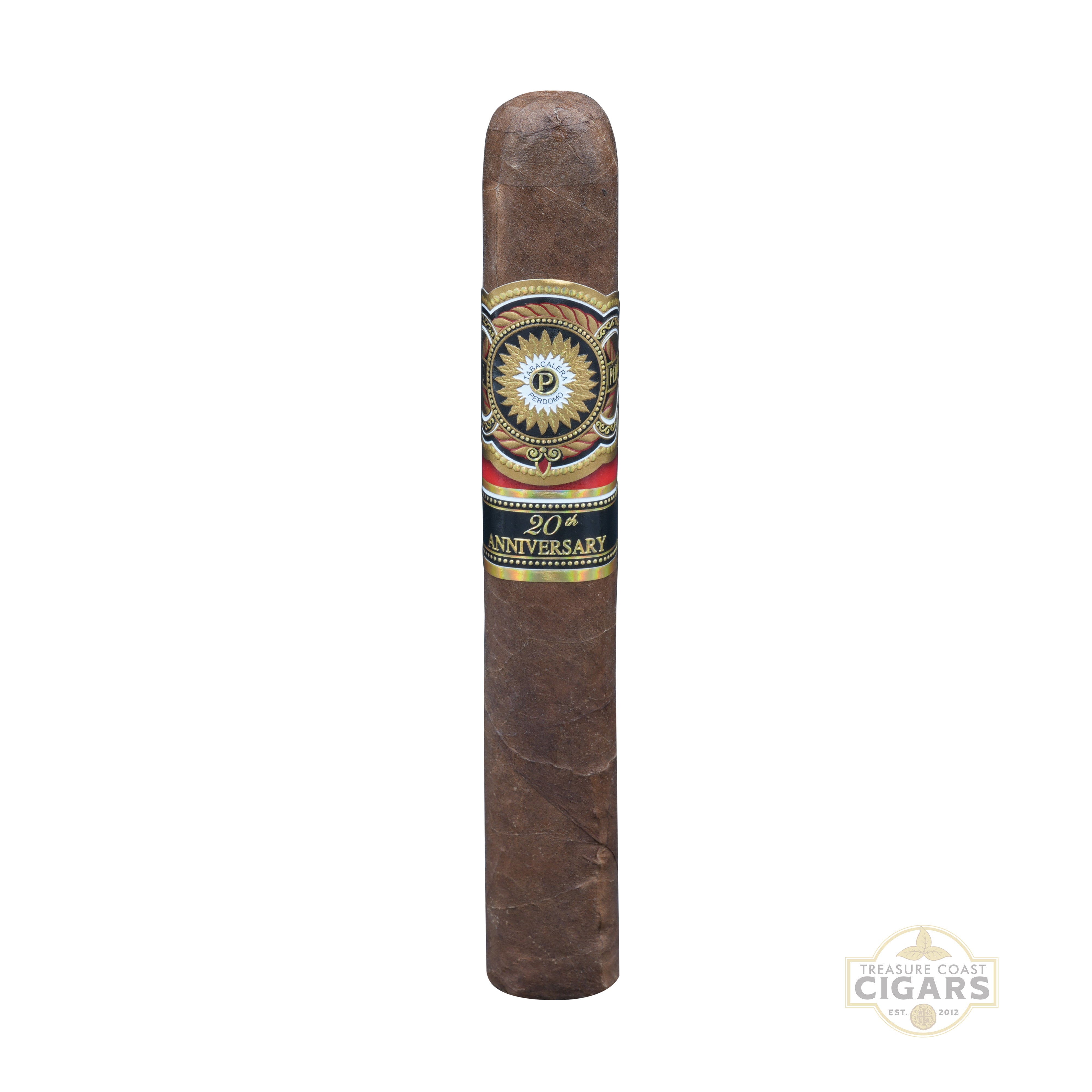 Perdomo 20th Anniversary Sun Grown Cigar with a decorative band on a white background