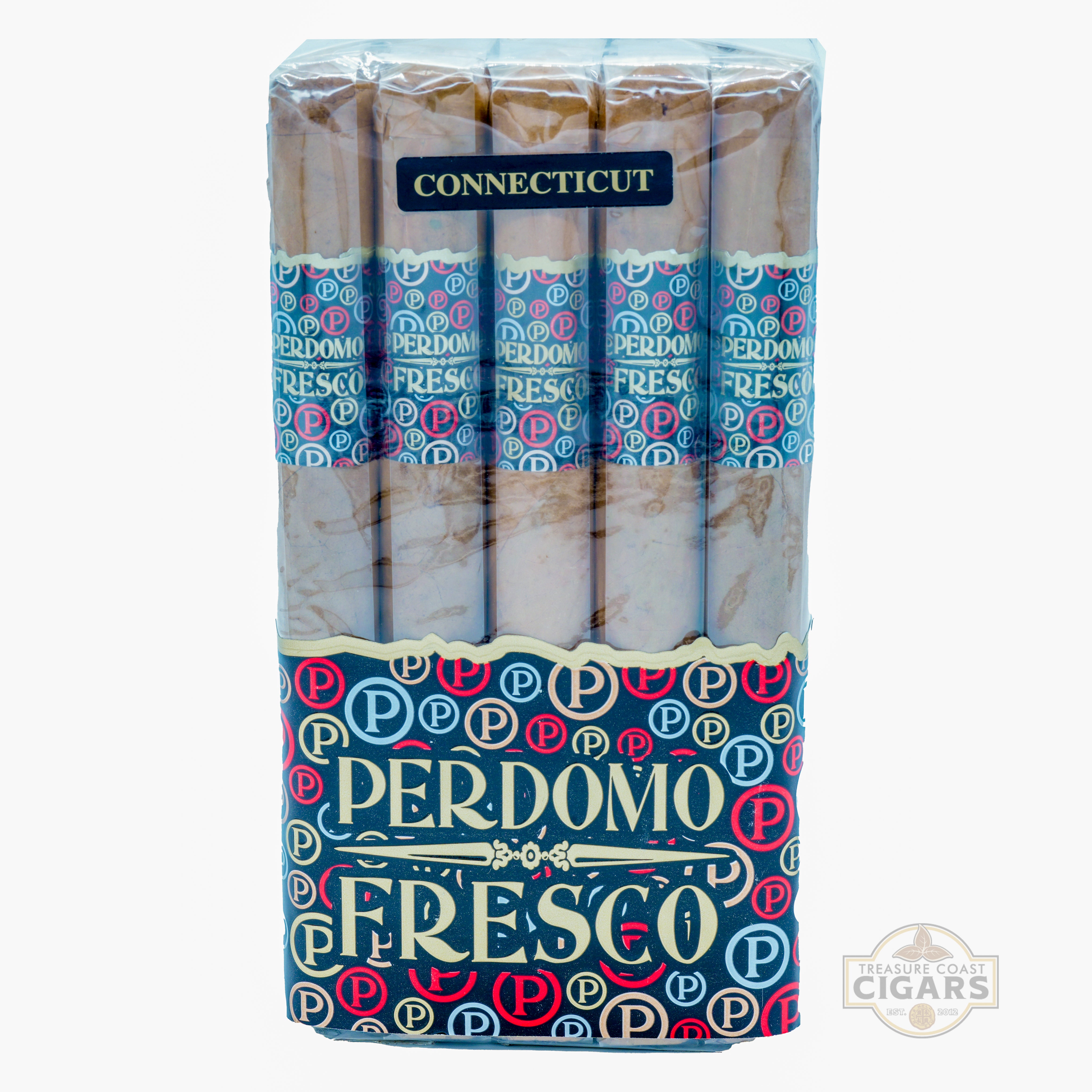 Pack of Perdomo Fresco cigars with colorful packaging on a white background