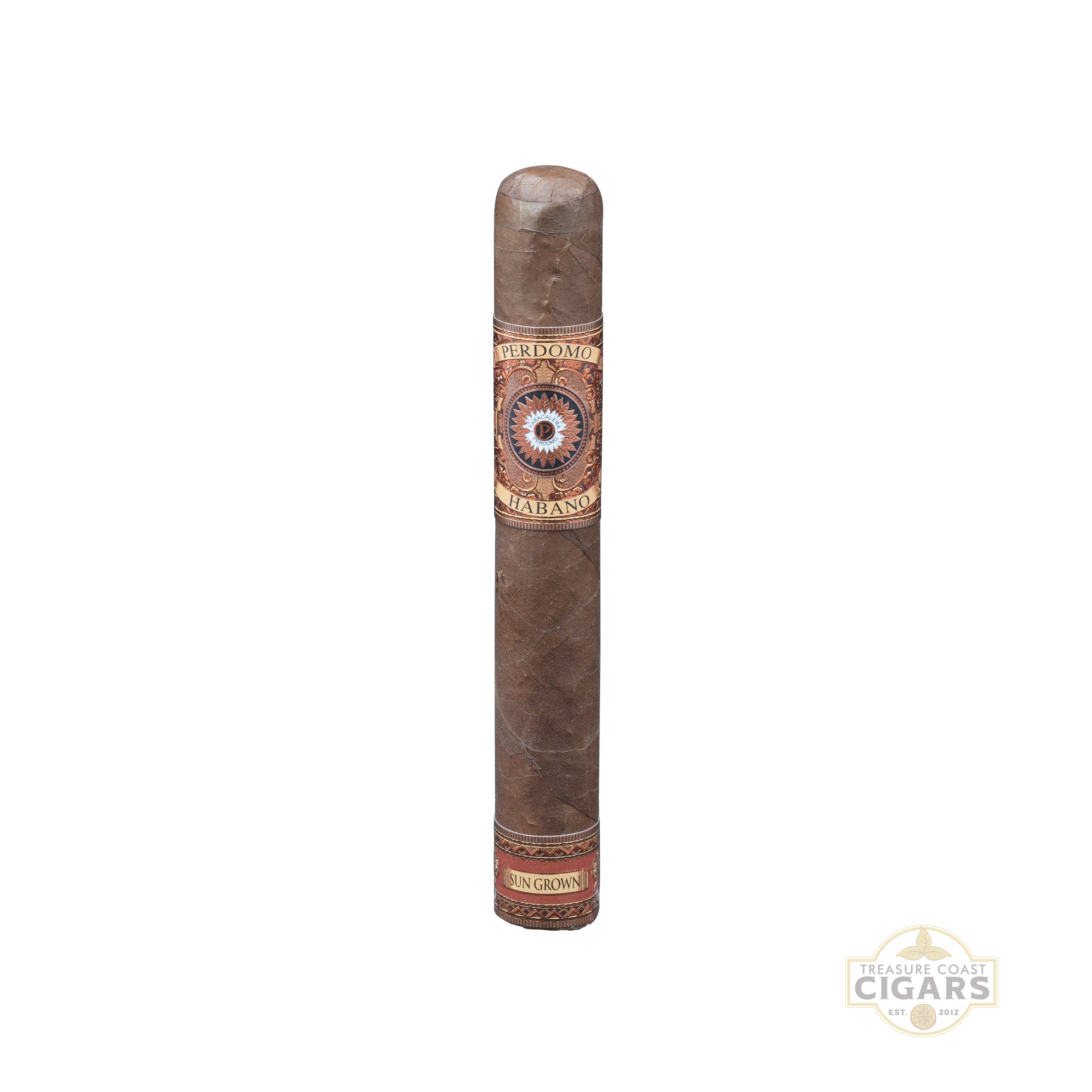 Cigar with decorative band on a white background