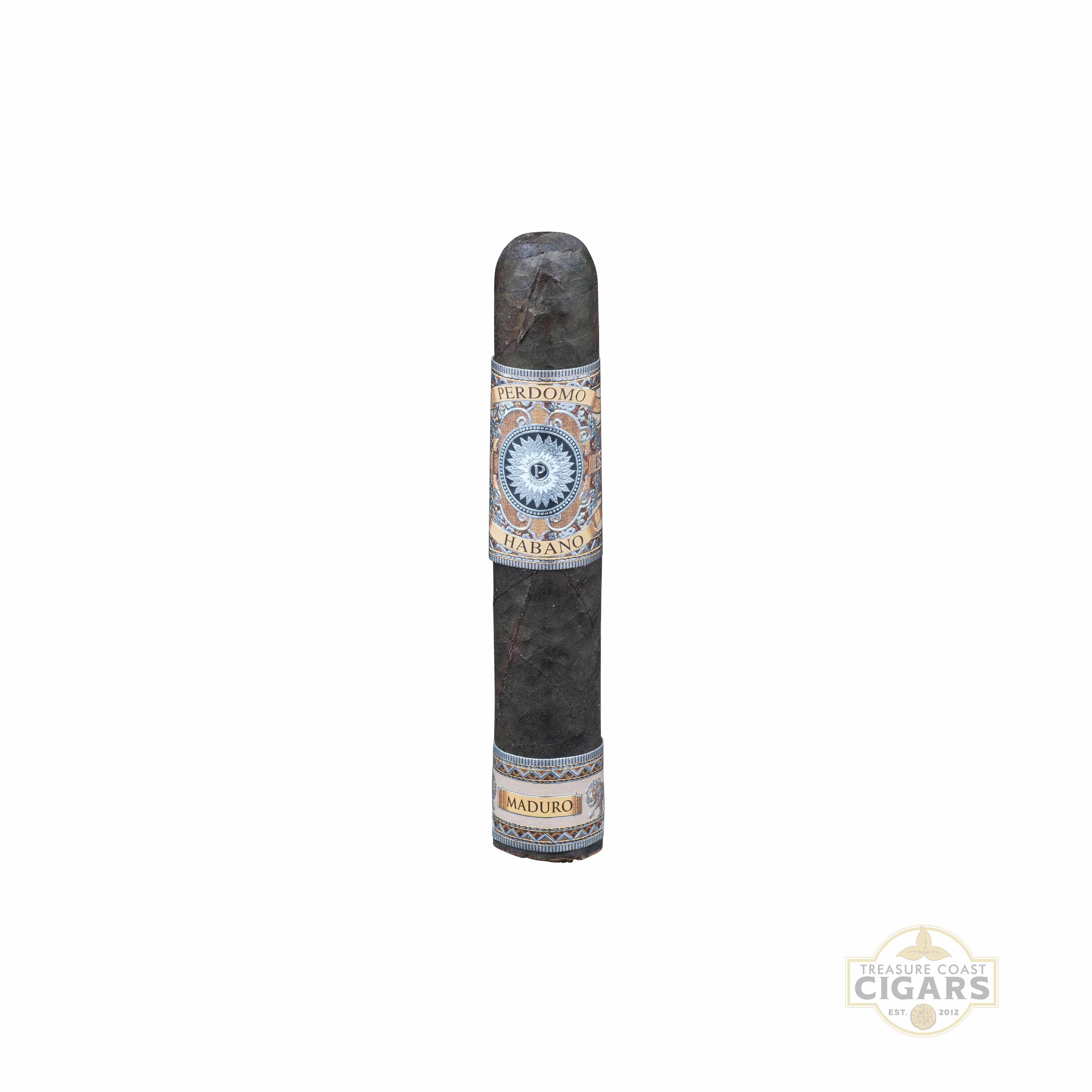 Perdomo Habano BBA maduro Cigar with a label on a white background