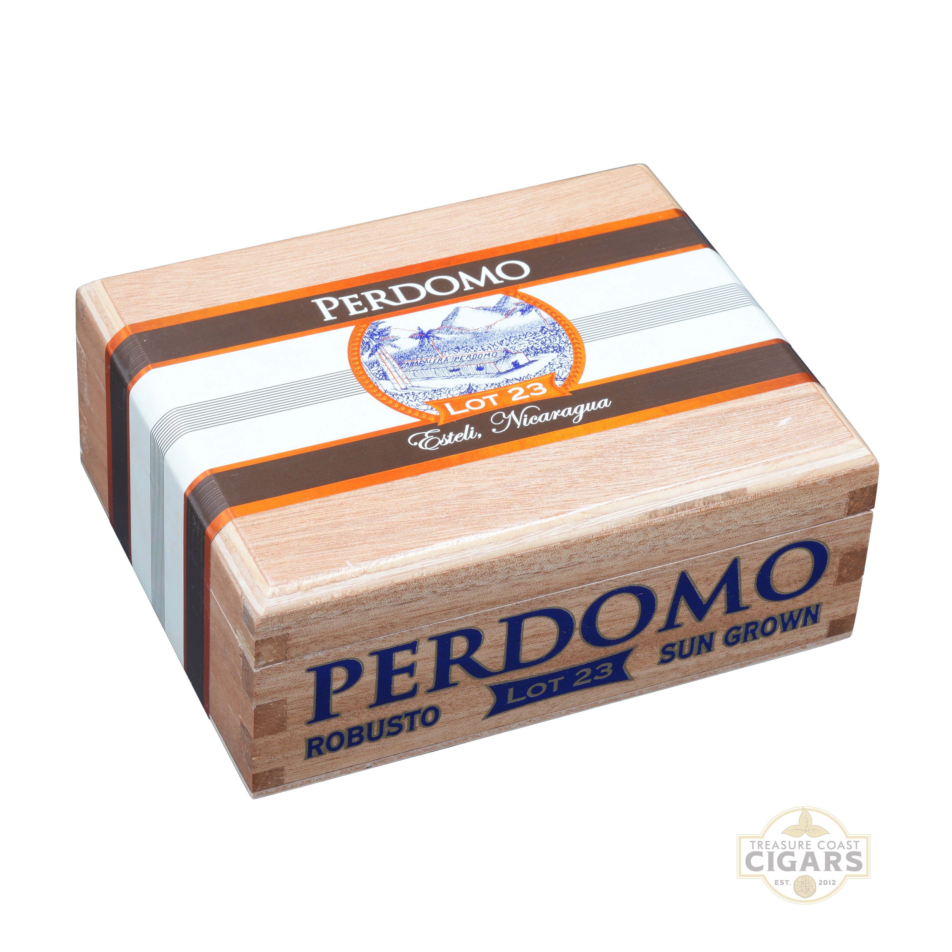 Perdomo Lot 23 Sun Grown Robusto cigar box on a white background