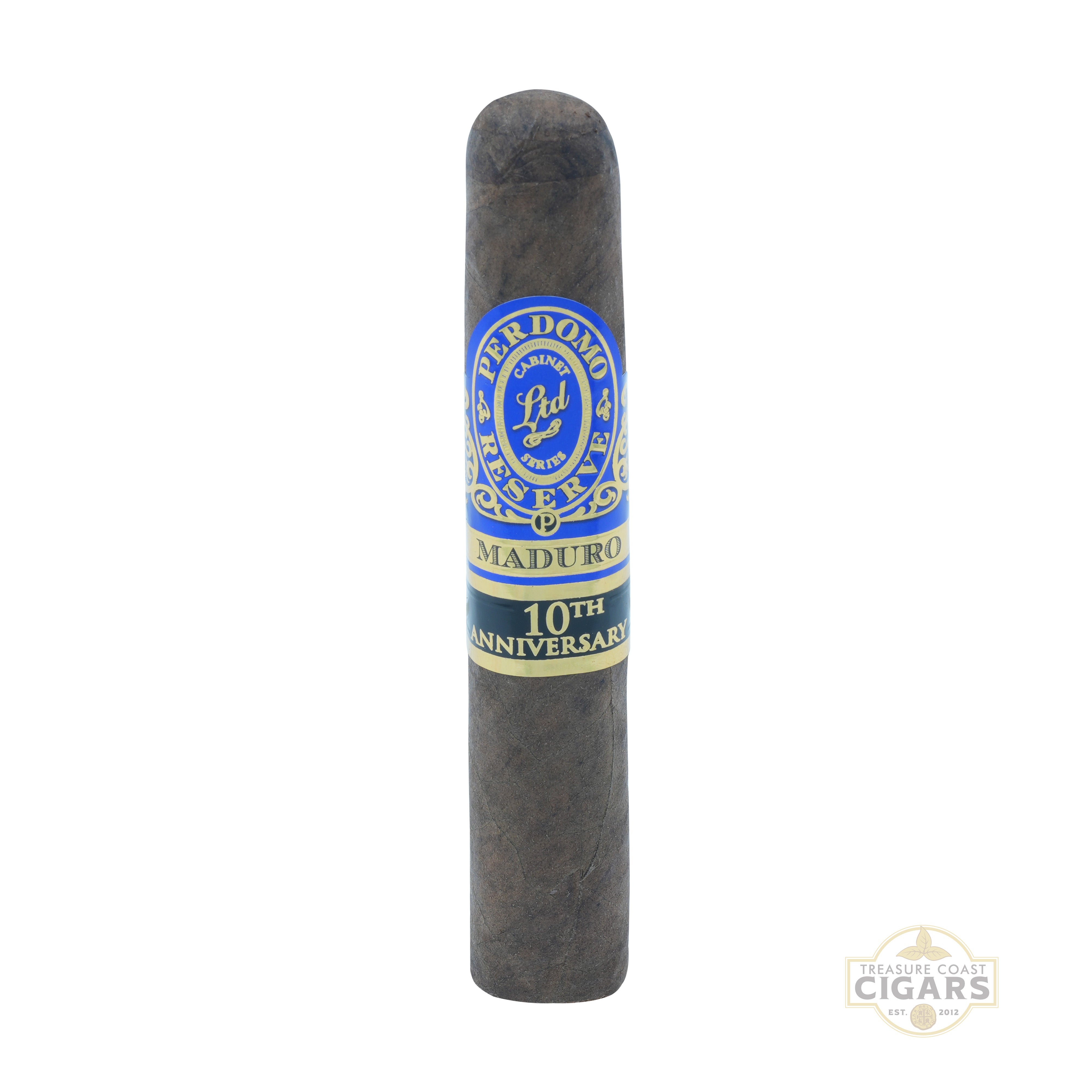 Cigar with a blue label on a white background