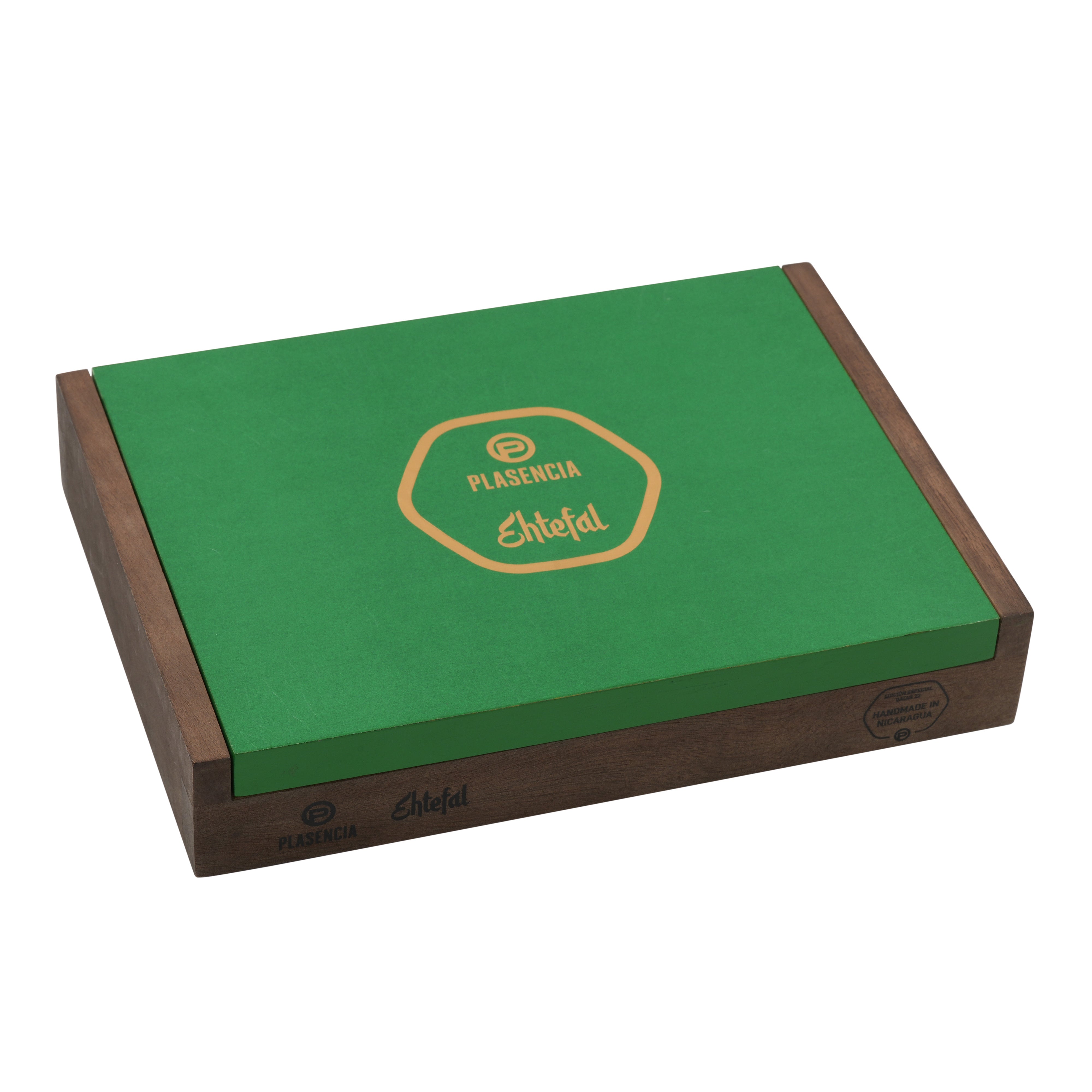 Green and brown box with 'Plasencia' branding on a white background