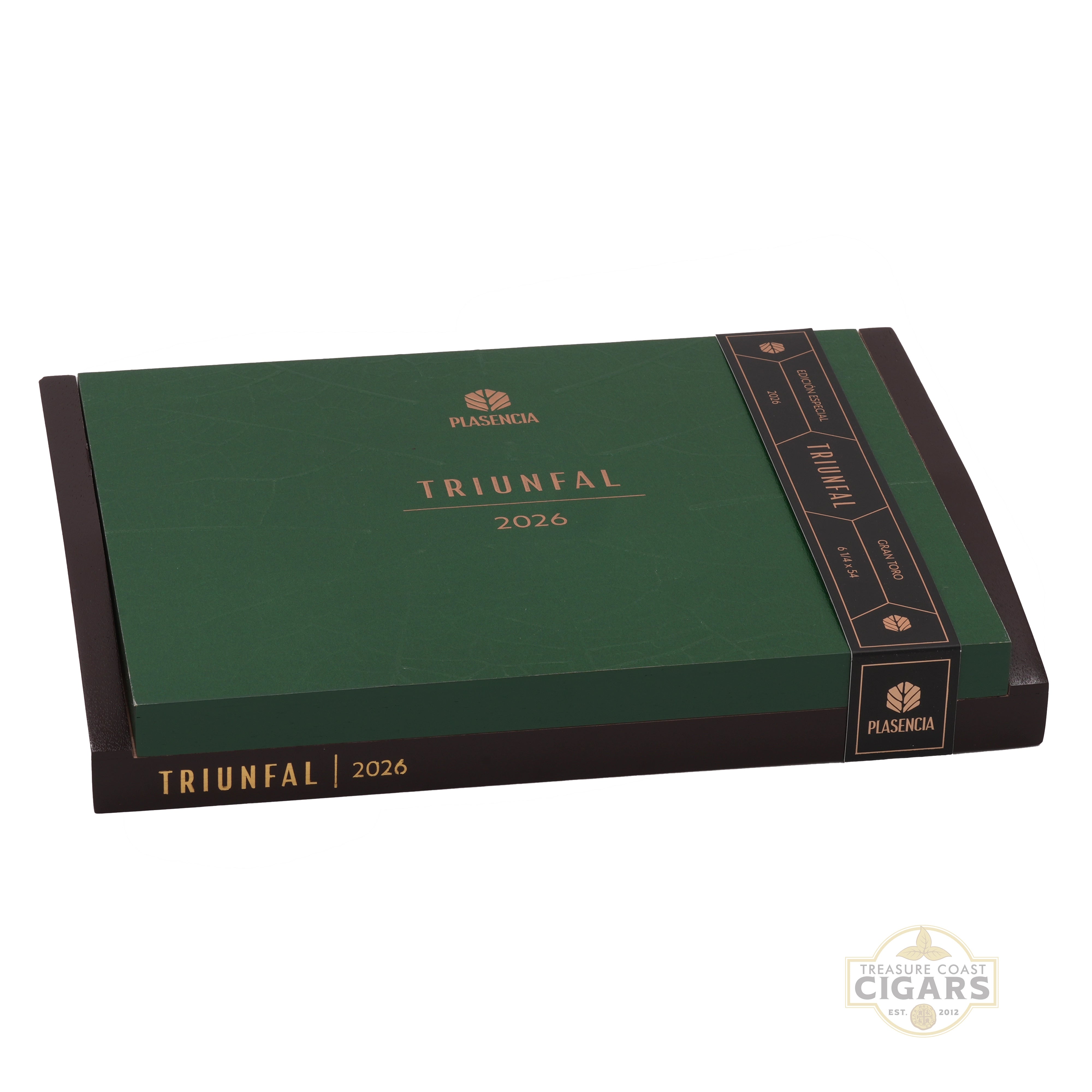 A closed green box with TRIUNFAL | 2026 font on a white background