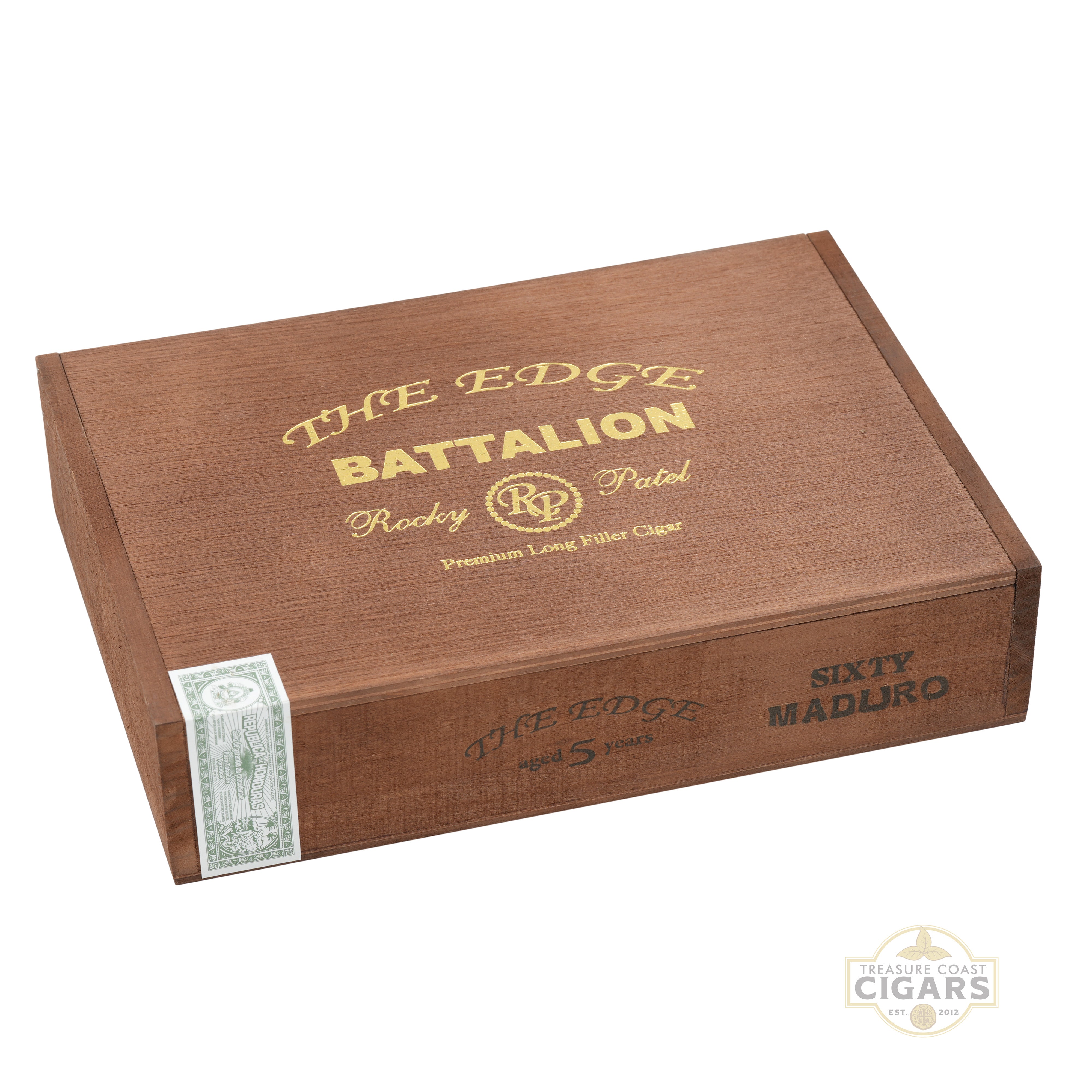 Cigar box with 'The Edge Battalion' branding on a white background