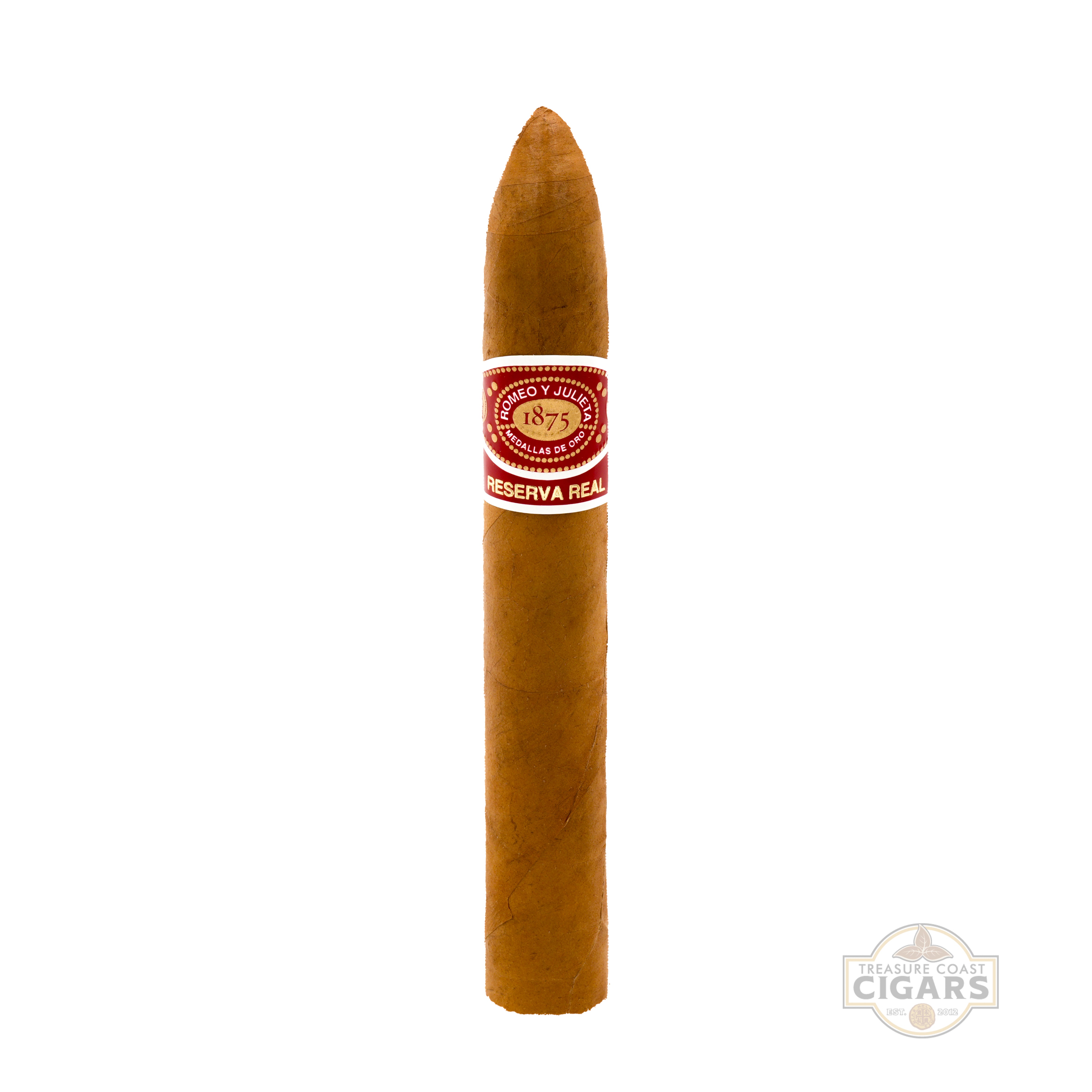 Cigar with a red band on a white background
