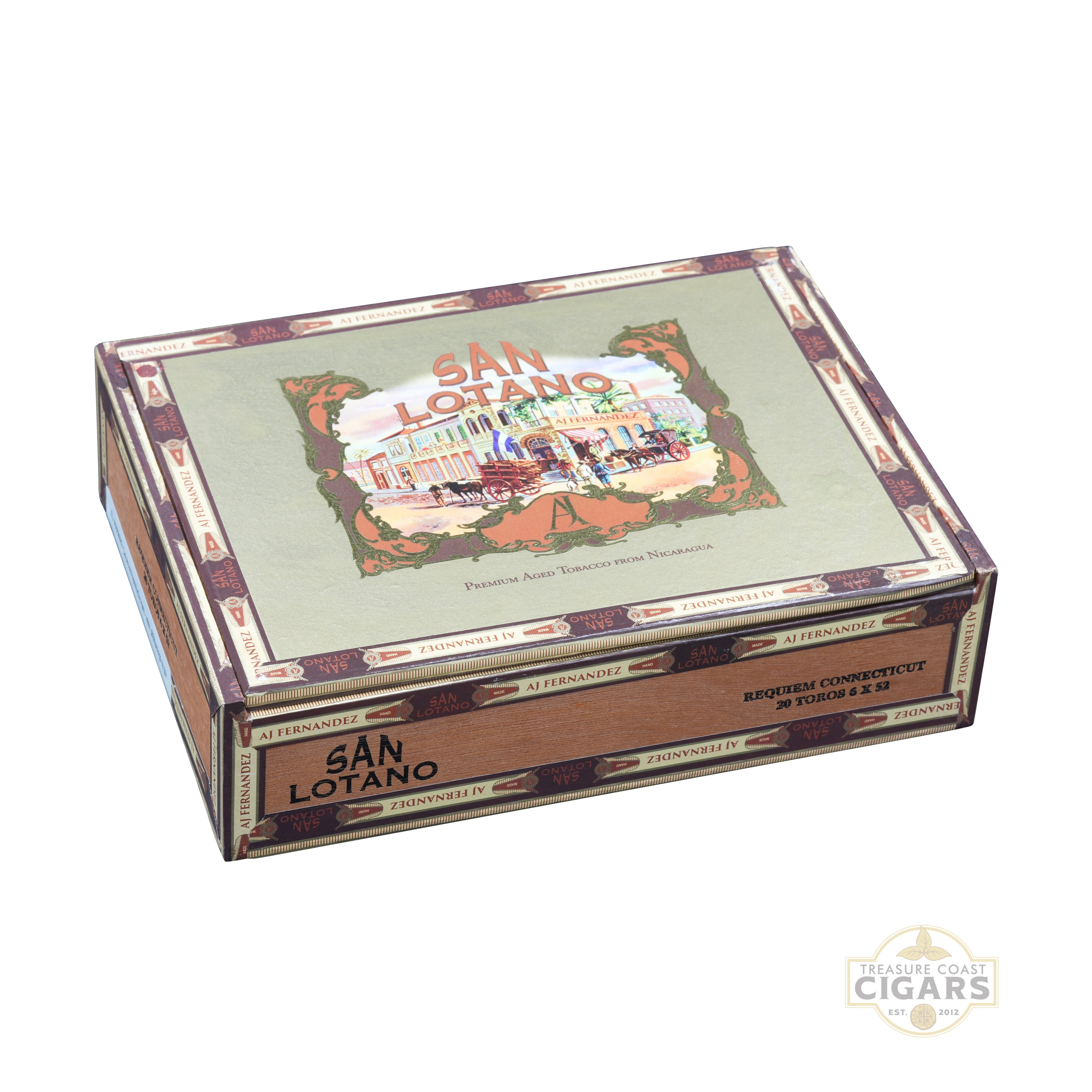 Cigar box with 'San Lotano' branding on a white background