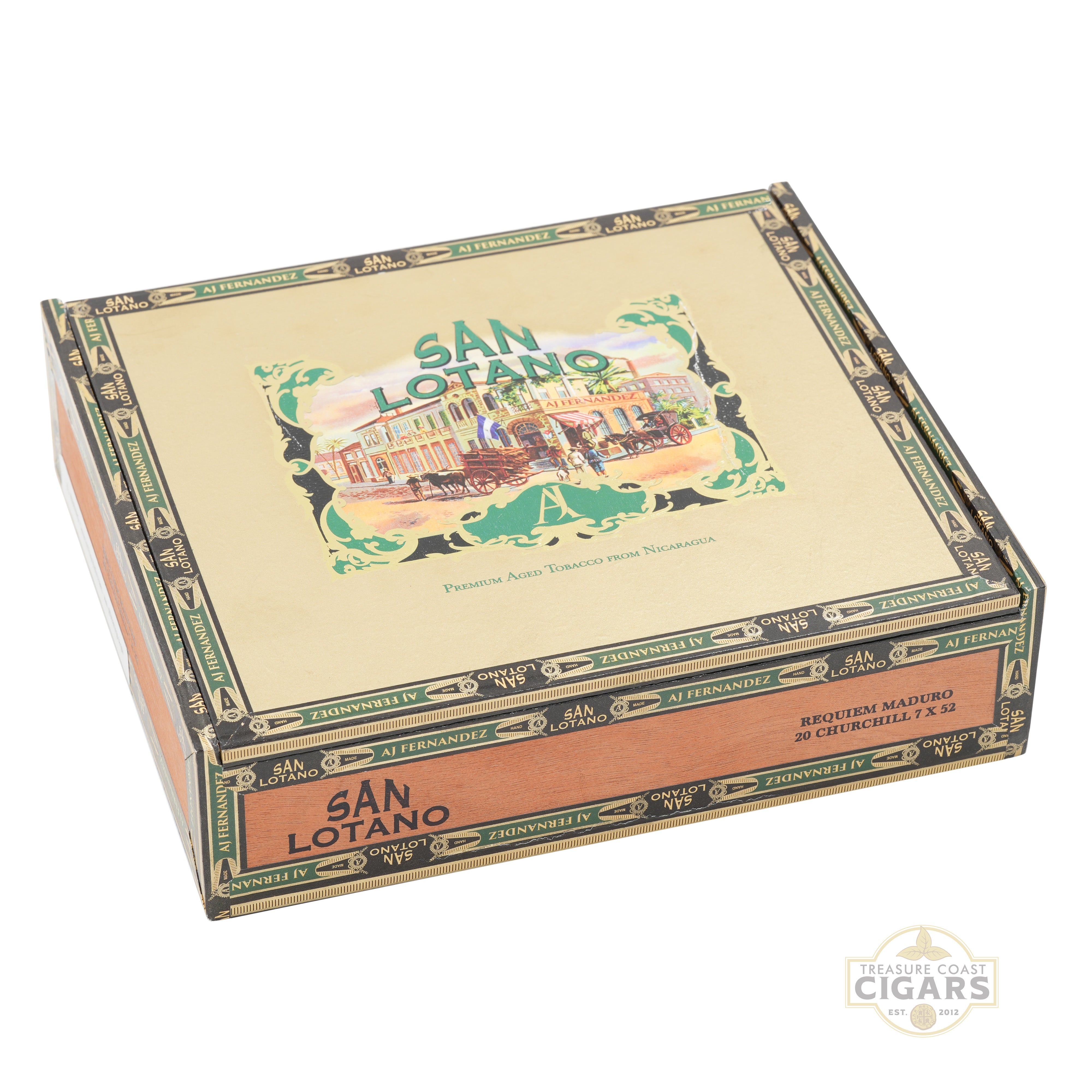 San Lotano cigar box with decorative design on a white background