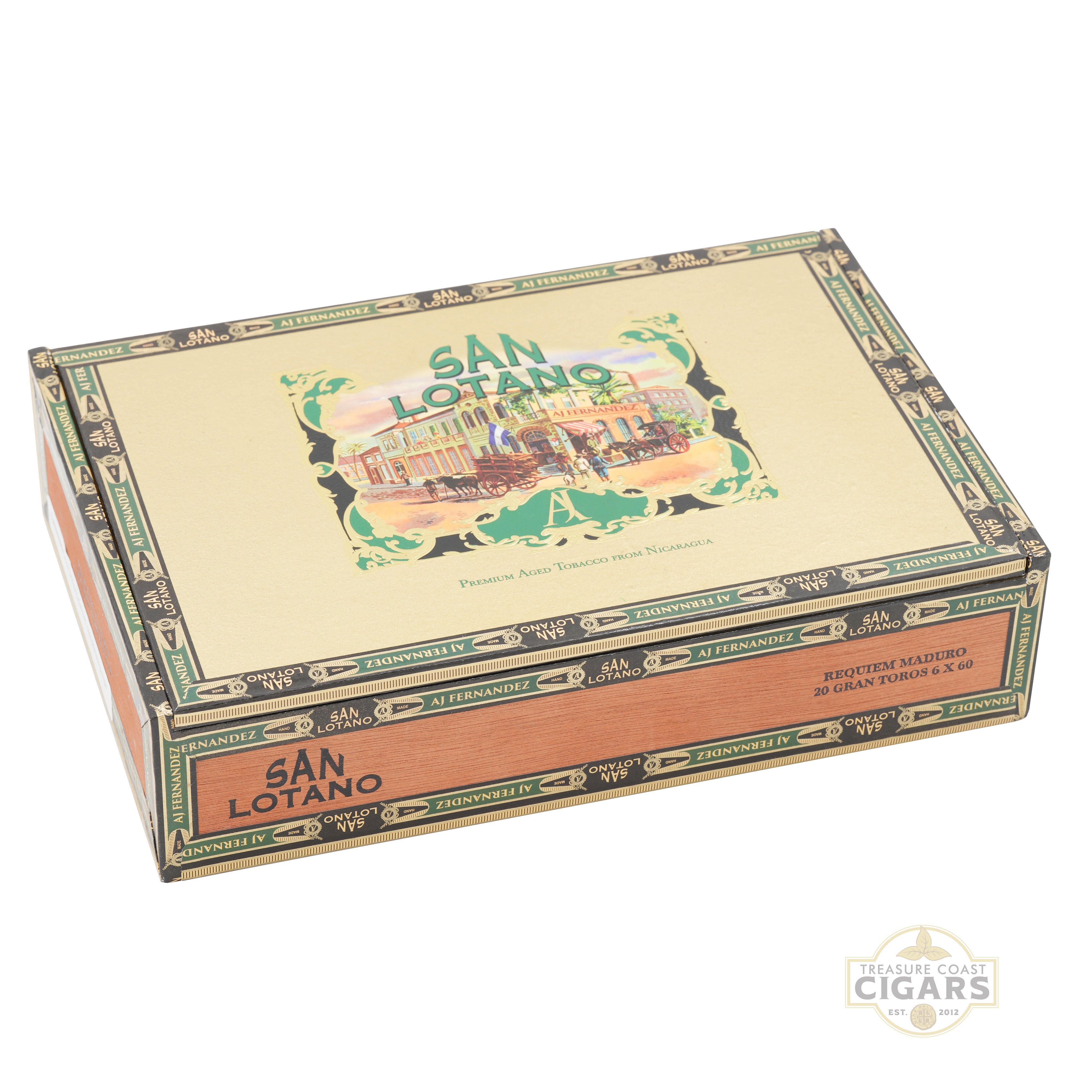 Cigar box with 'San Lotano' branding on a white background