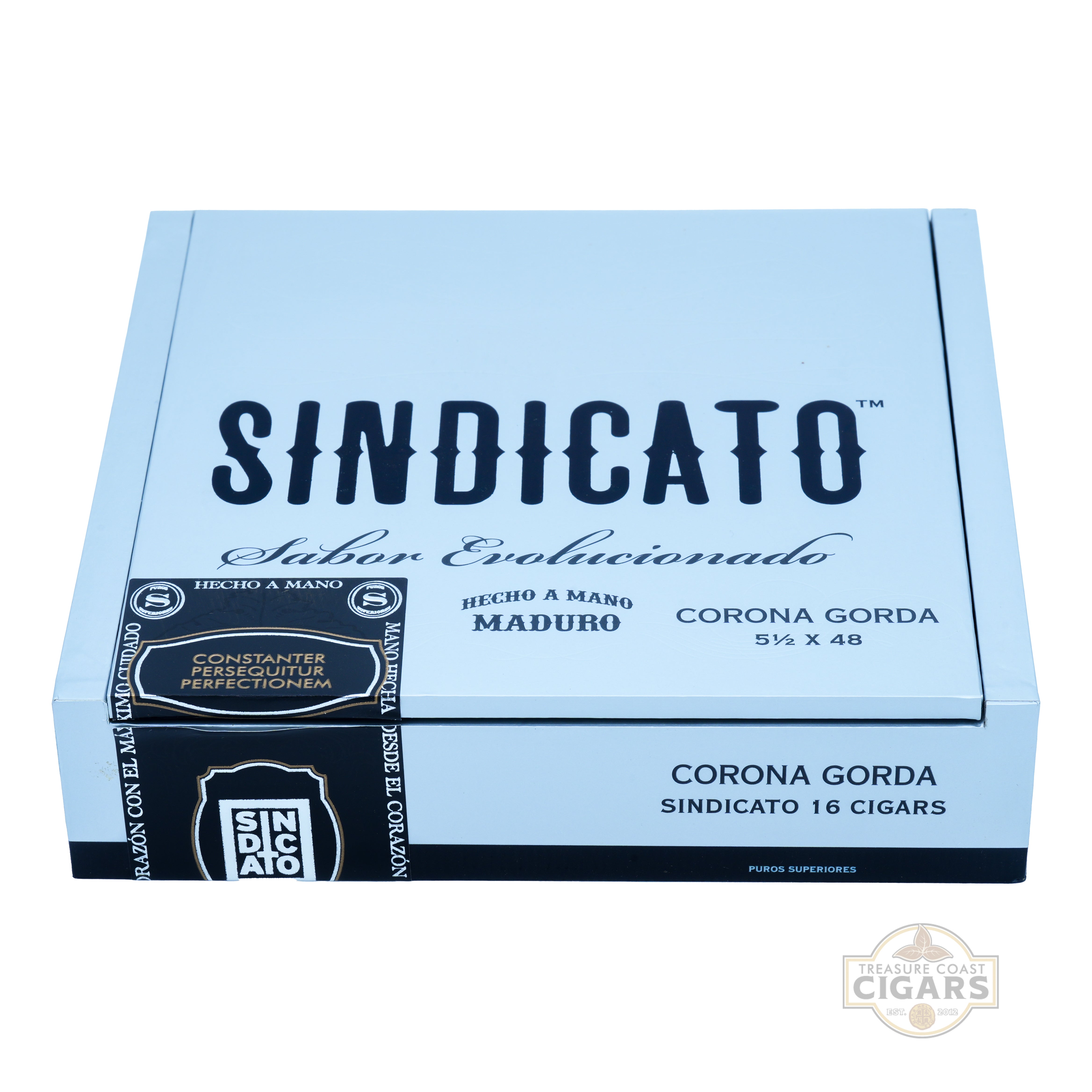 Box of Sindicato cigars with blue and black design