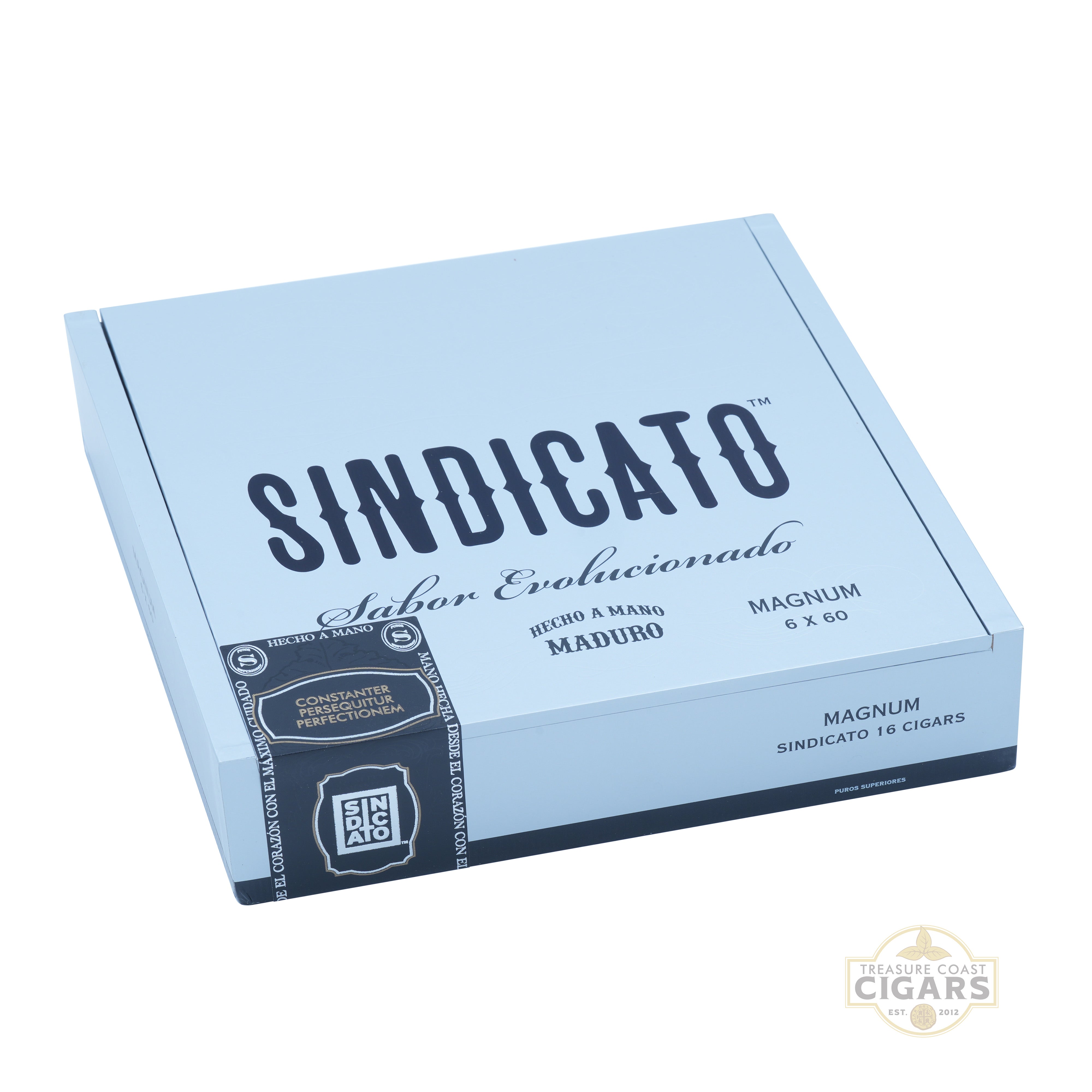 Cigar box with 'Sindicato' branding on a white background