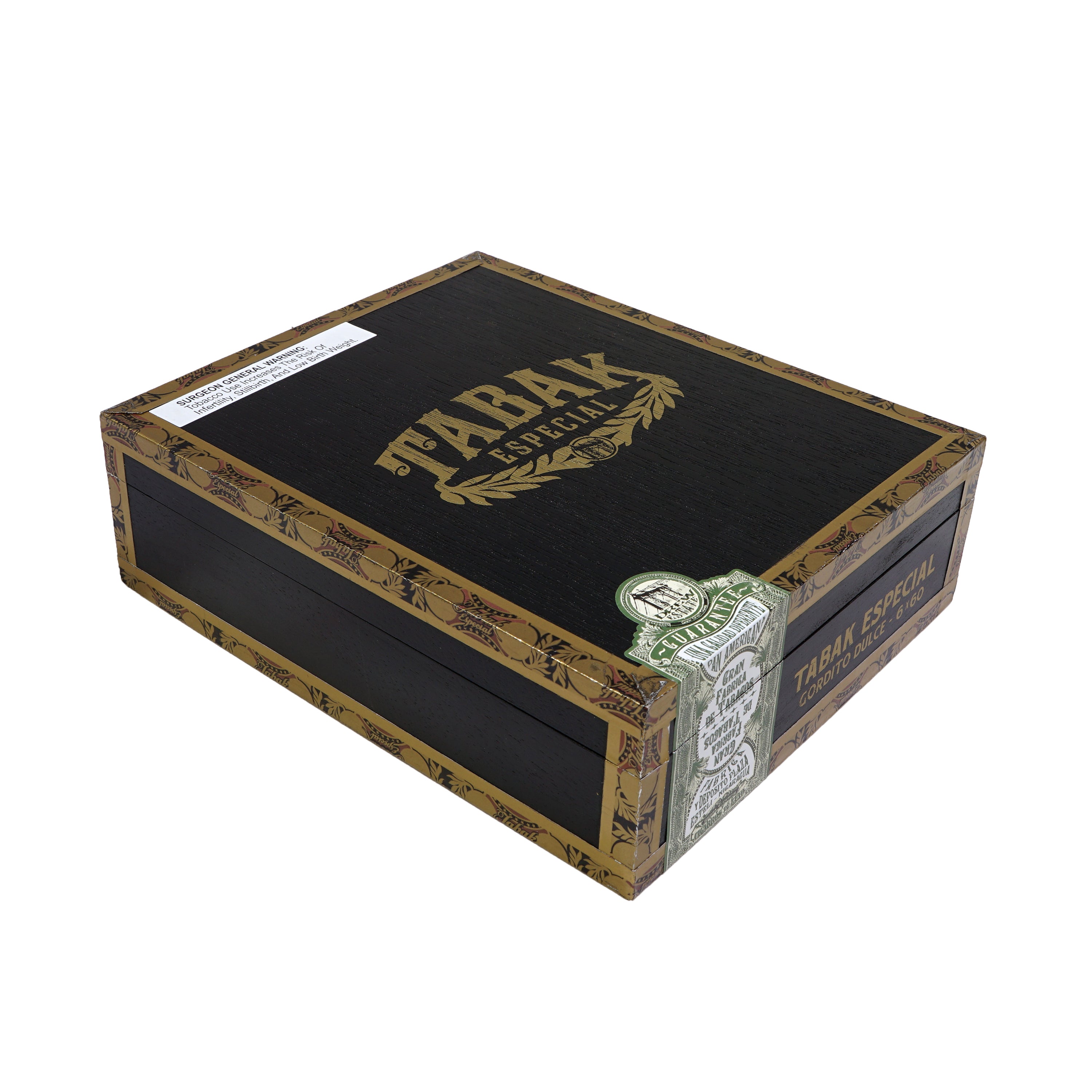 Cigar box with 'Tabak Especial' branding on a white background