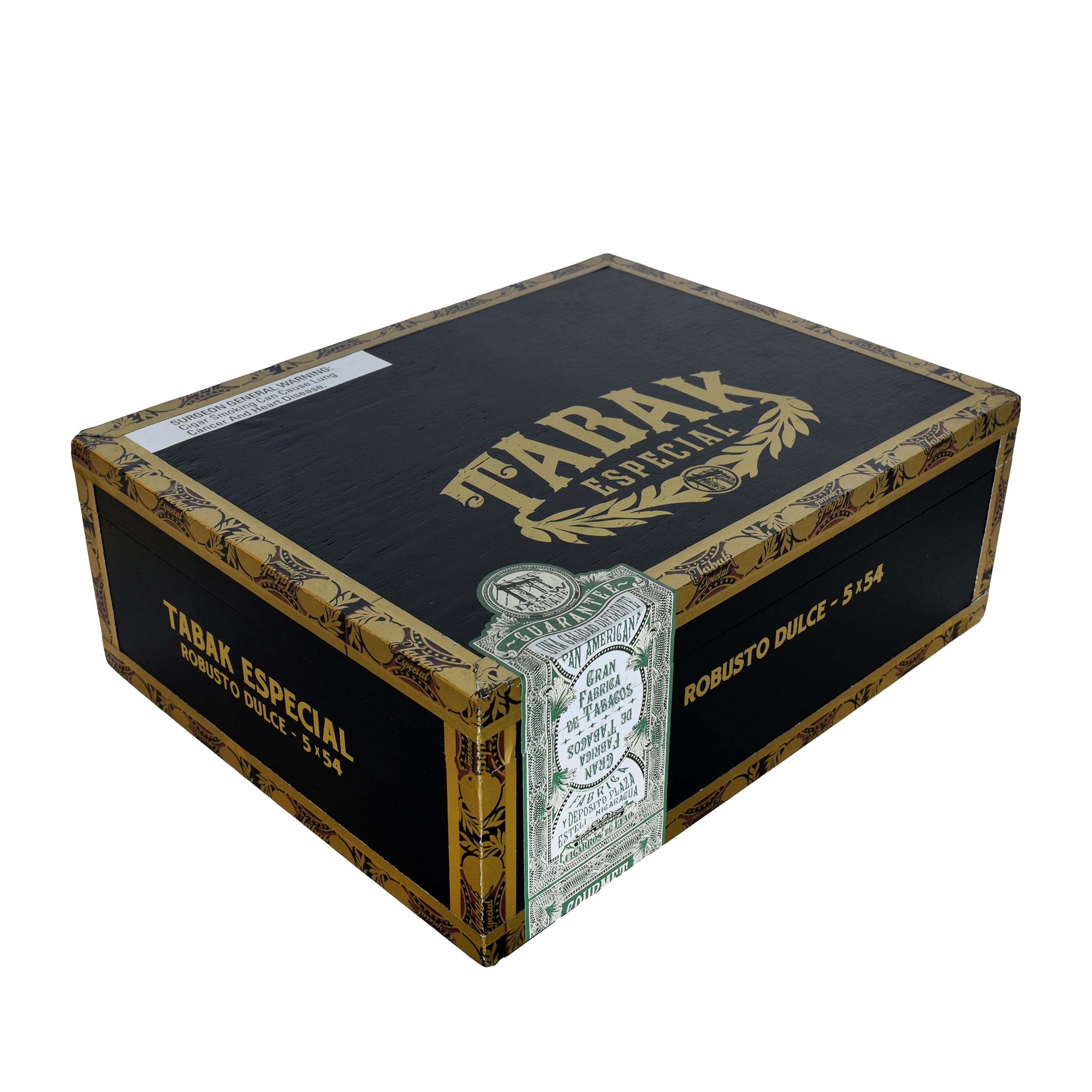 Cigar box with 'Tabak Especial' branding on a white background