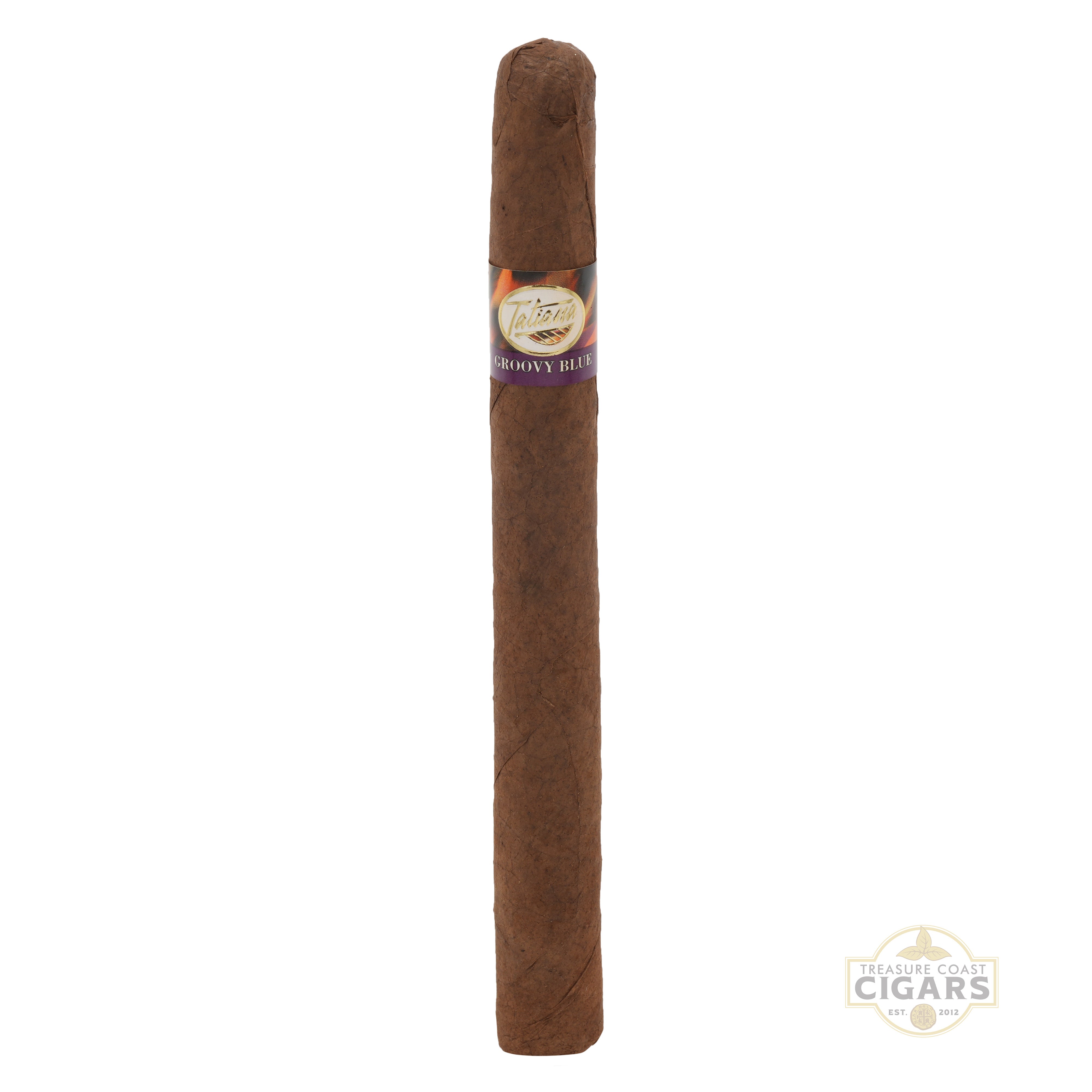 Cigar with a label on a white background