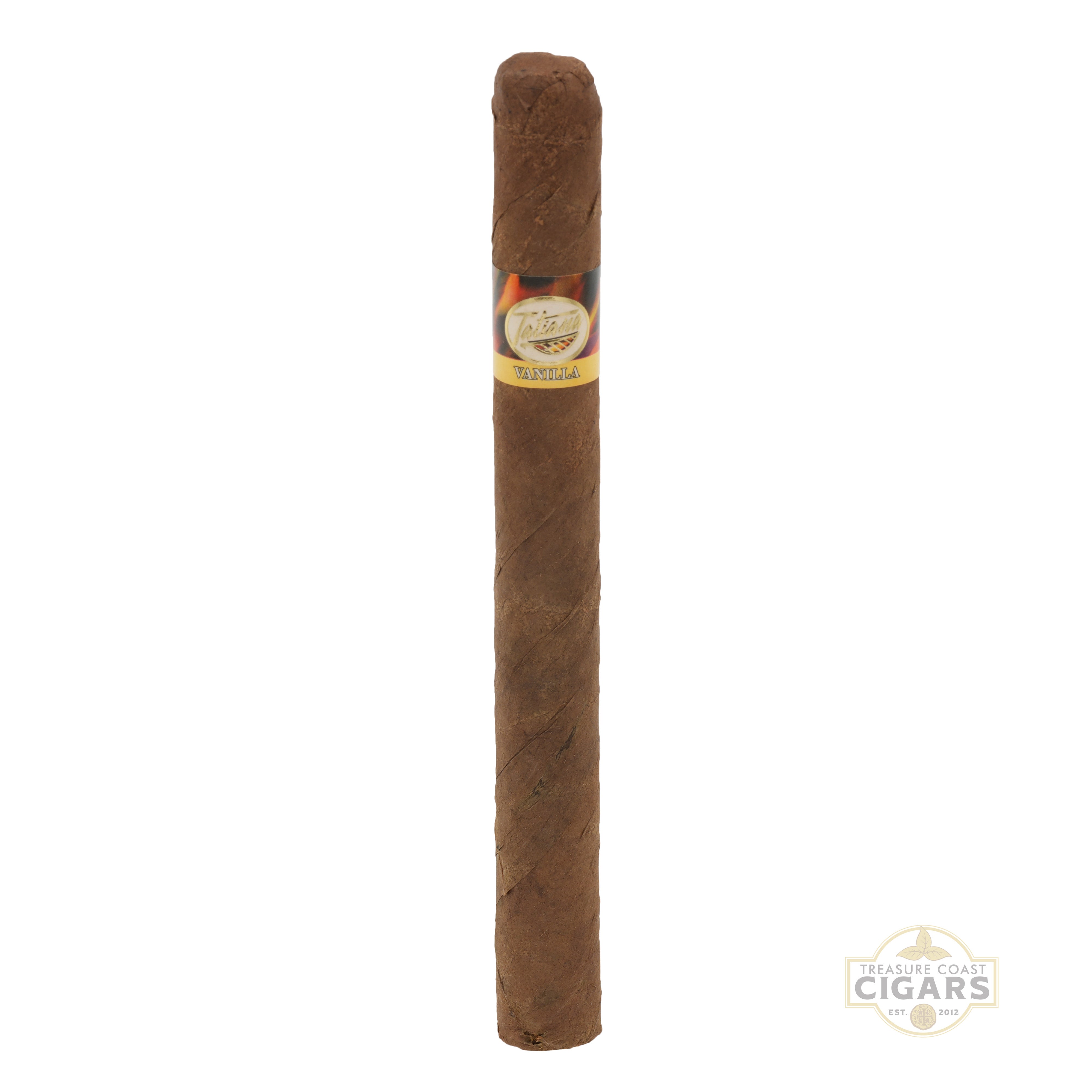 Cigar with a label on a white background
