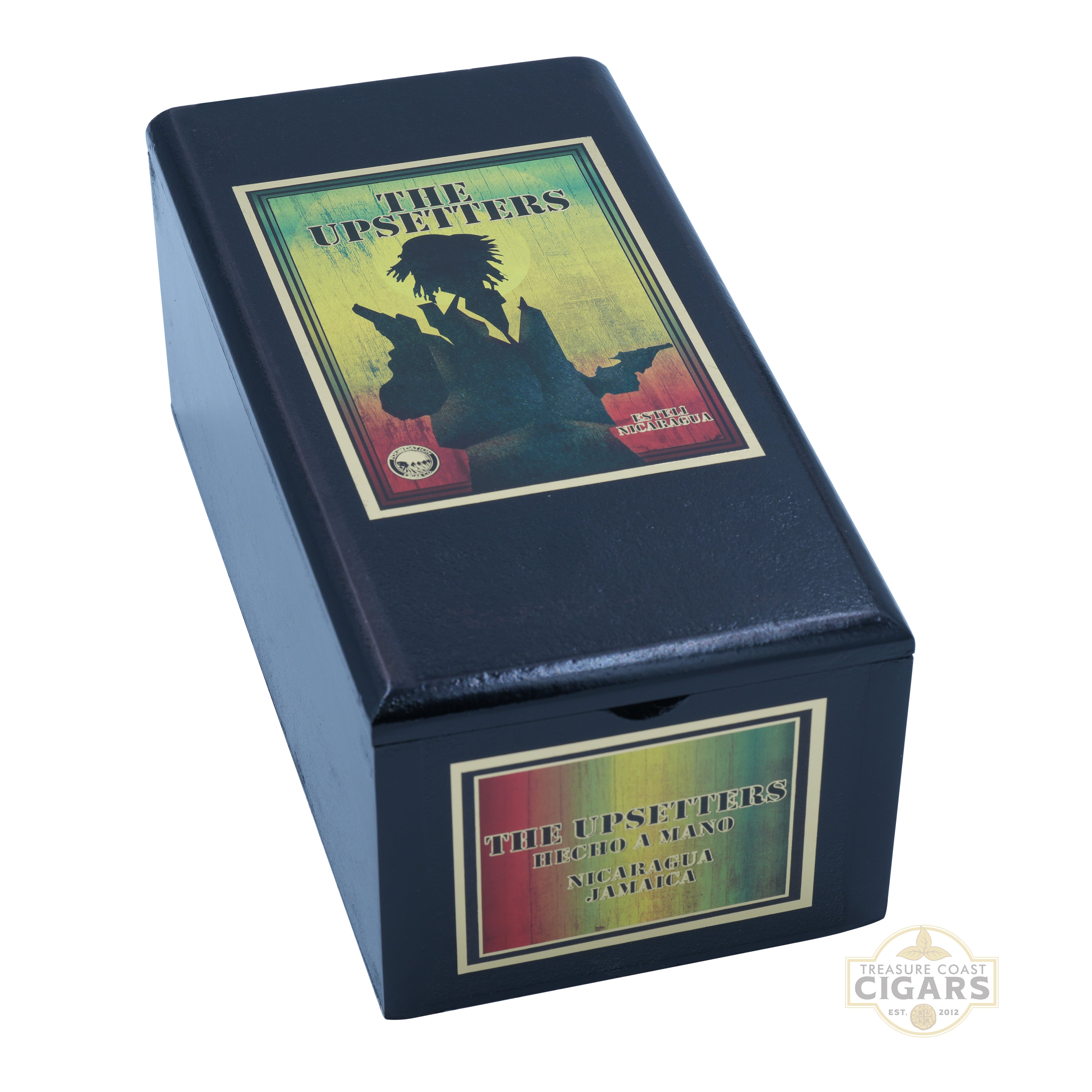 Blue box with 'The Upsetters' branding on a white background