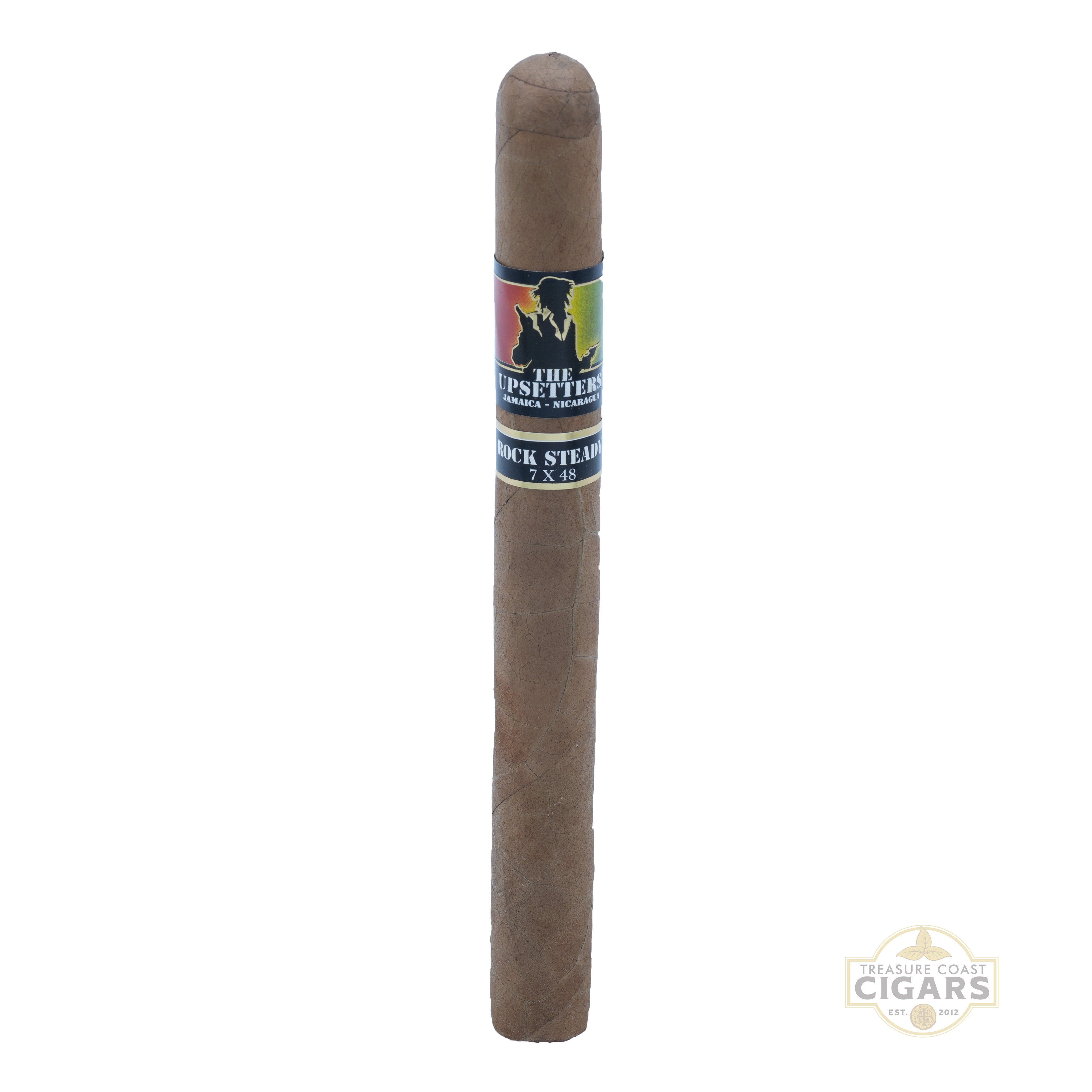 Cigar with a label on a white background