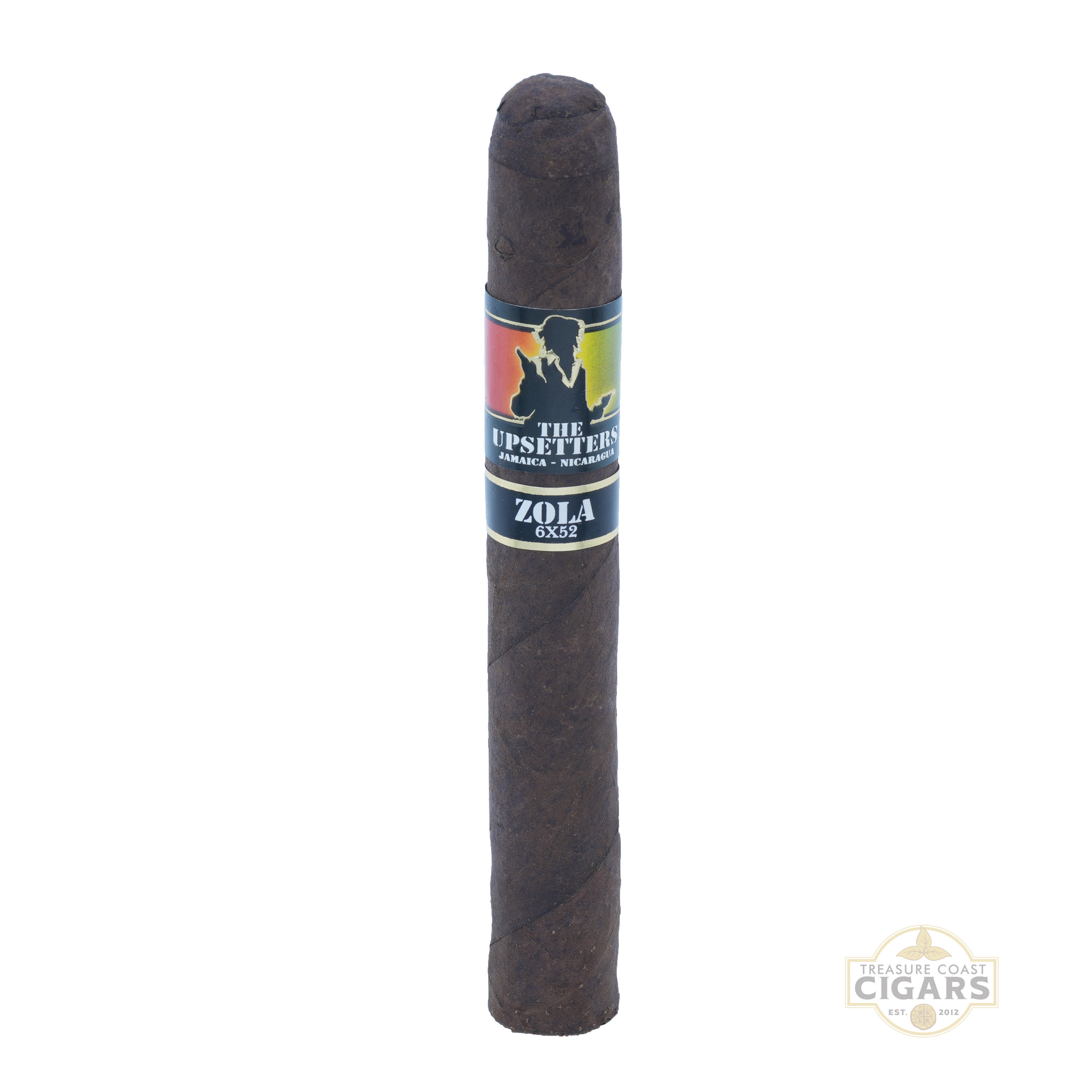 Cigar with a colorful label on a white background