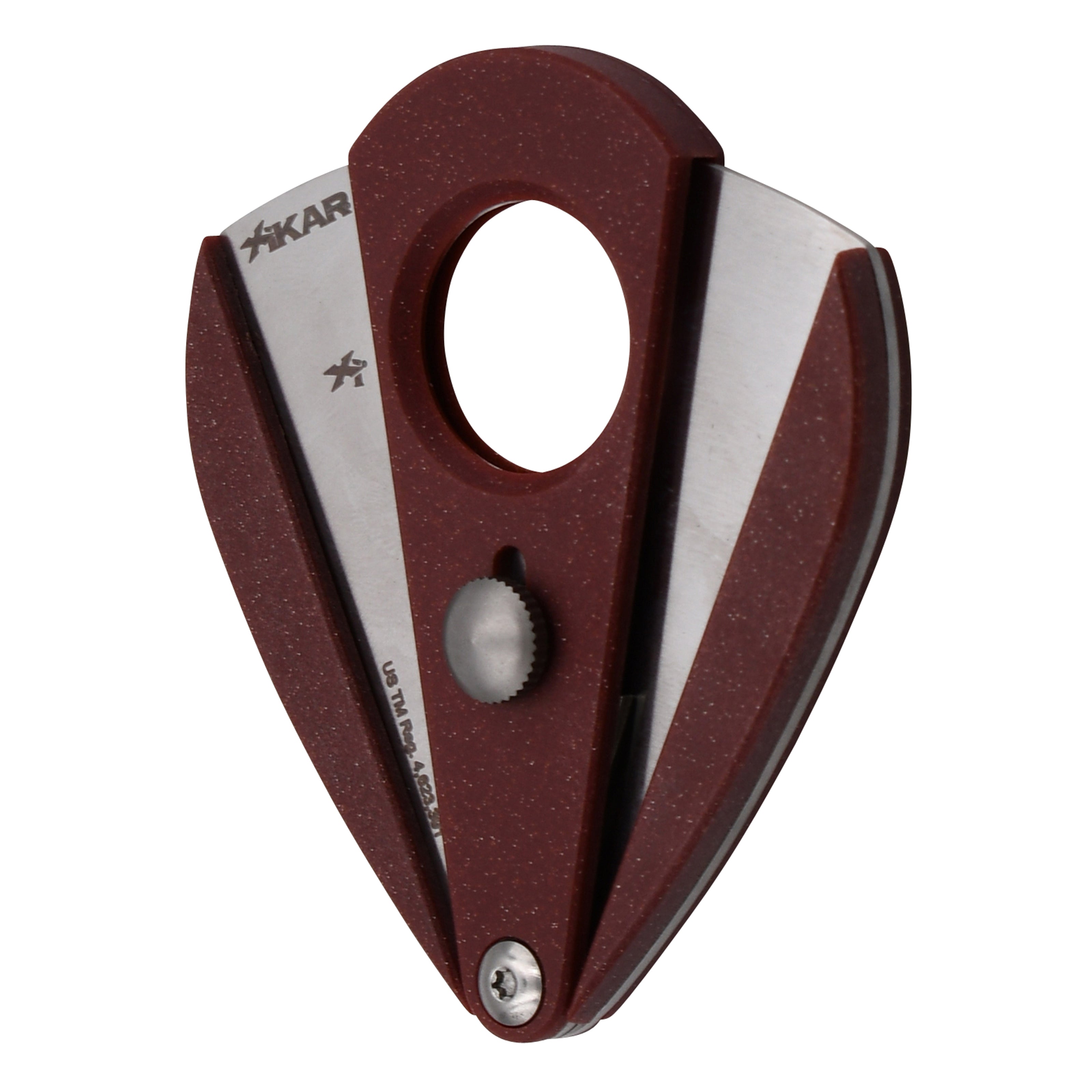 Red and silver Xikar cigar cutter on a white background