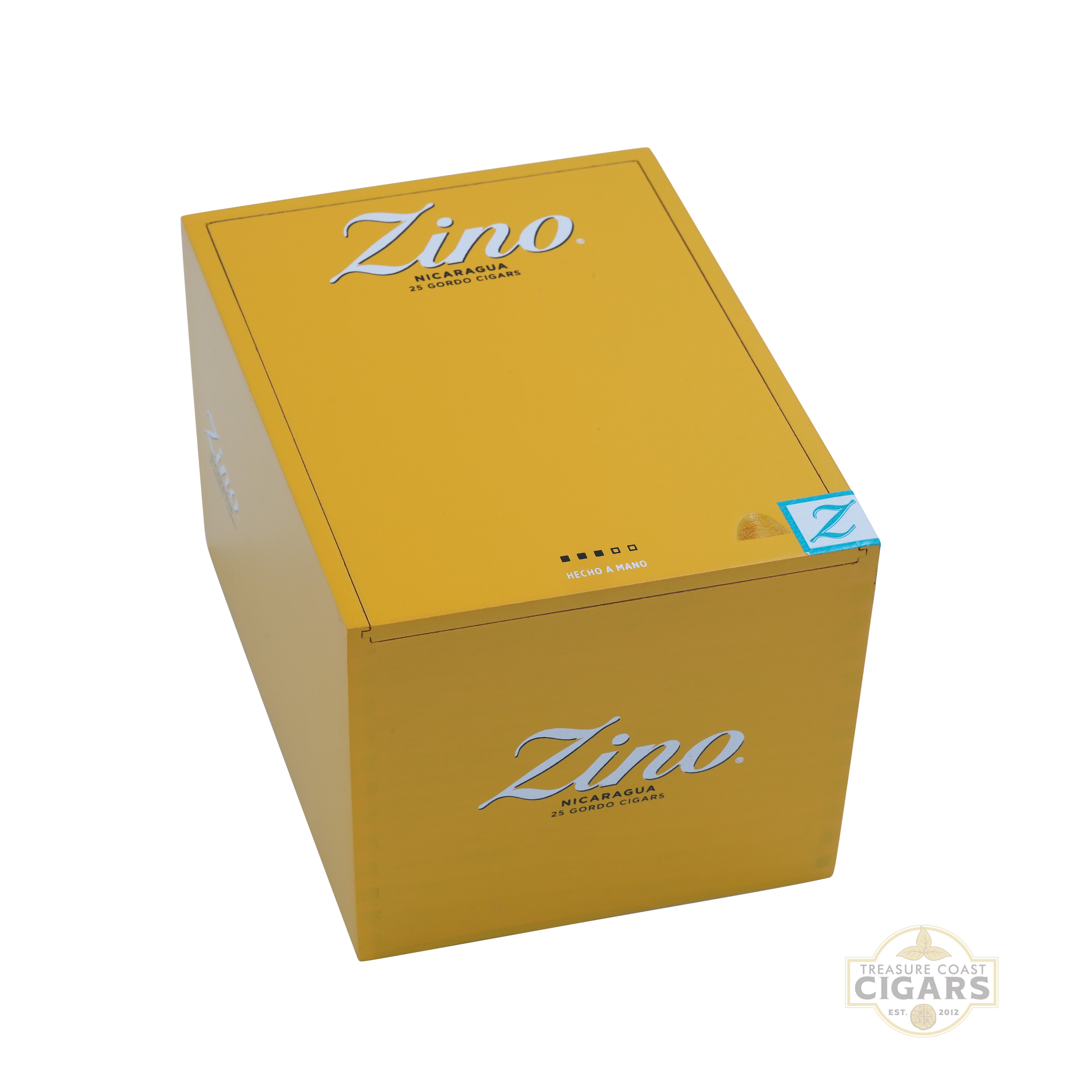 Yellow box of Zino Nicaragua Gordo cigars on a white background